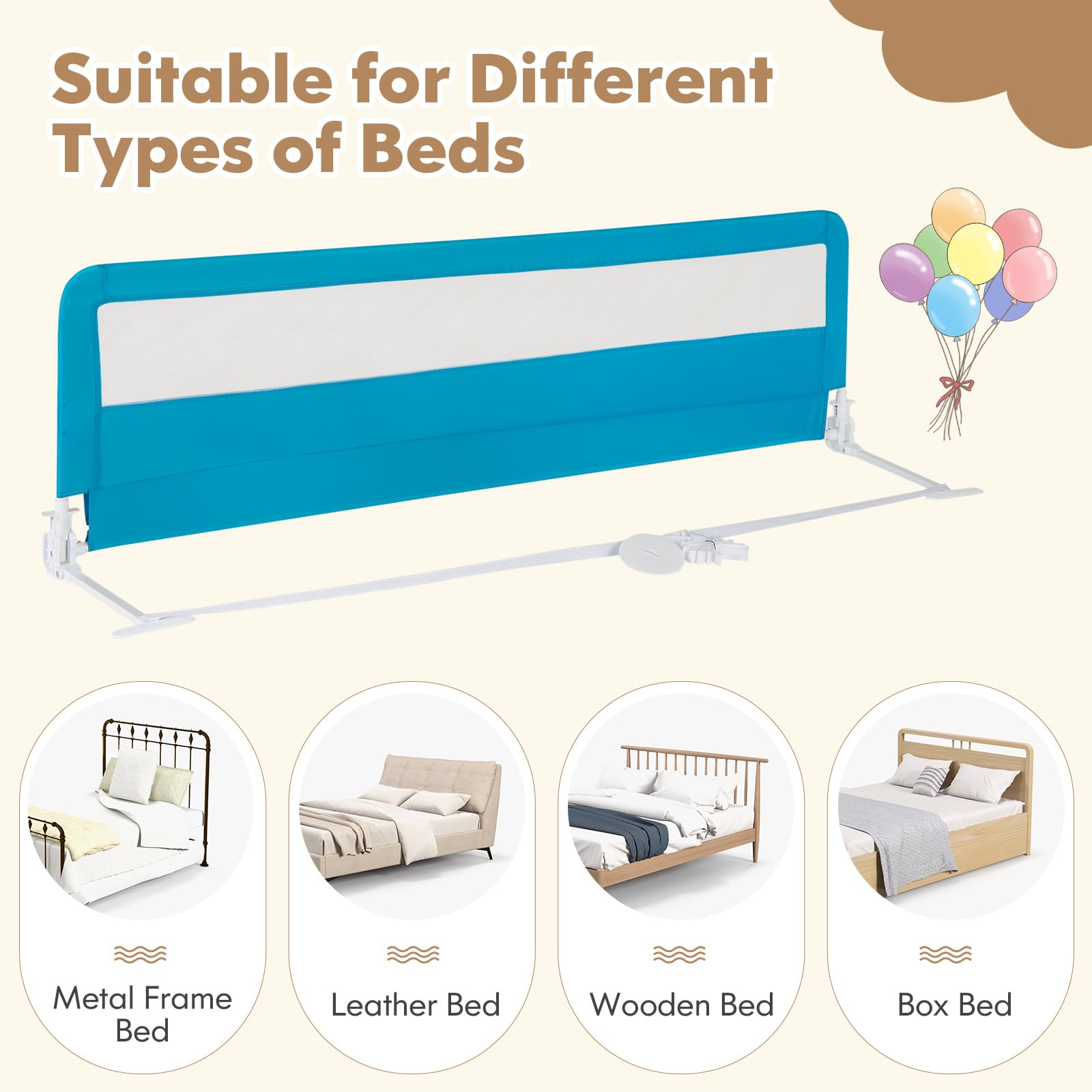 Costzon 2-Pack Extra Long Swing Down Safety Bed Rails for Toddlers - 71-Inch Blue Bed Guards with Straps - Fits Convertible Crib, Twin, Double, Full, Queen & King Size Beds - Perfect for Baby Safety & Childproofing Bedrooms