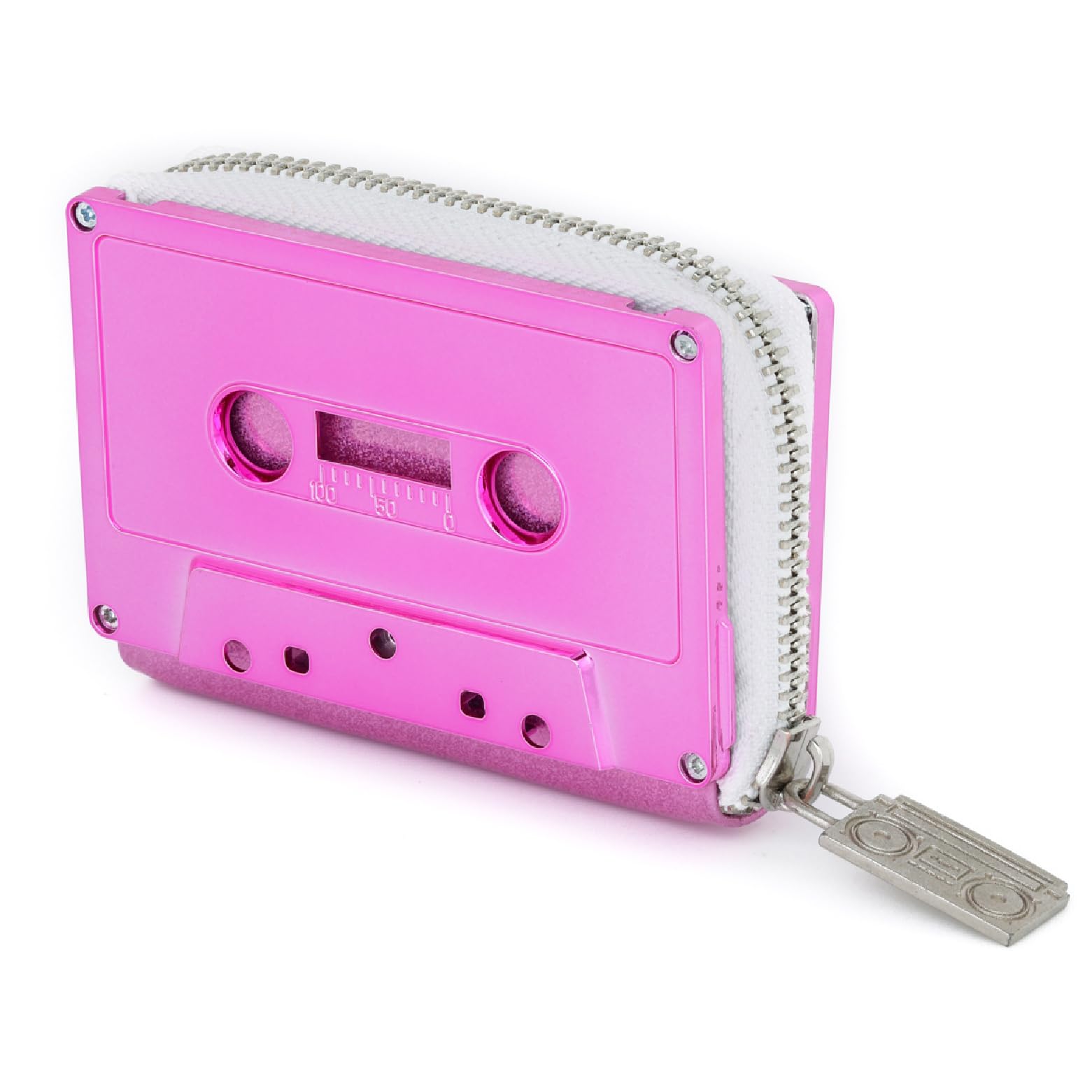 Retro Cassette Tape Wallet for Women - Vintage Credit Card Holder with Zipper, Cash Pocket, Colorful Cute Purse (Pink Fuchsia Chrome) - Perfect for Music Lovers, Gift Ideas, and 80s Retro Fashion Accessories