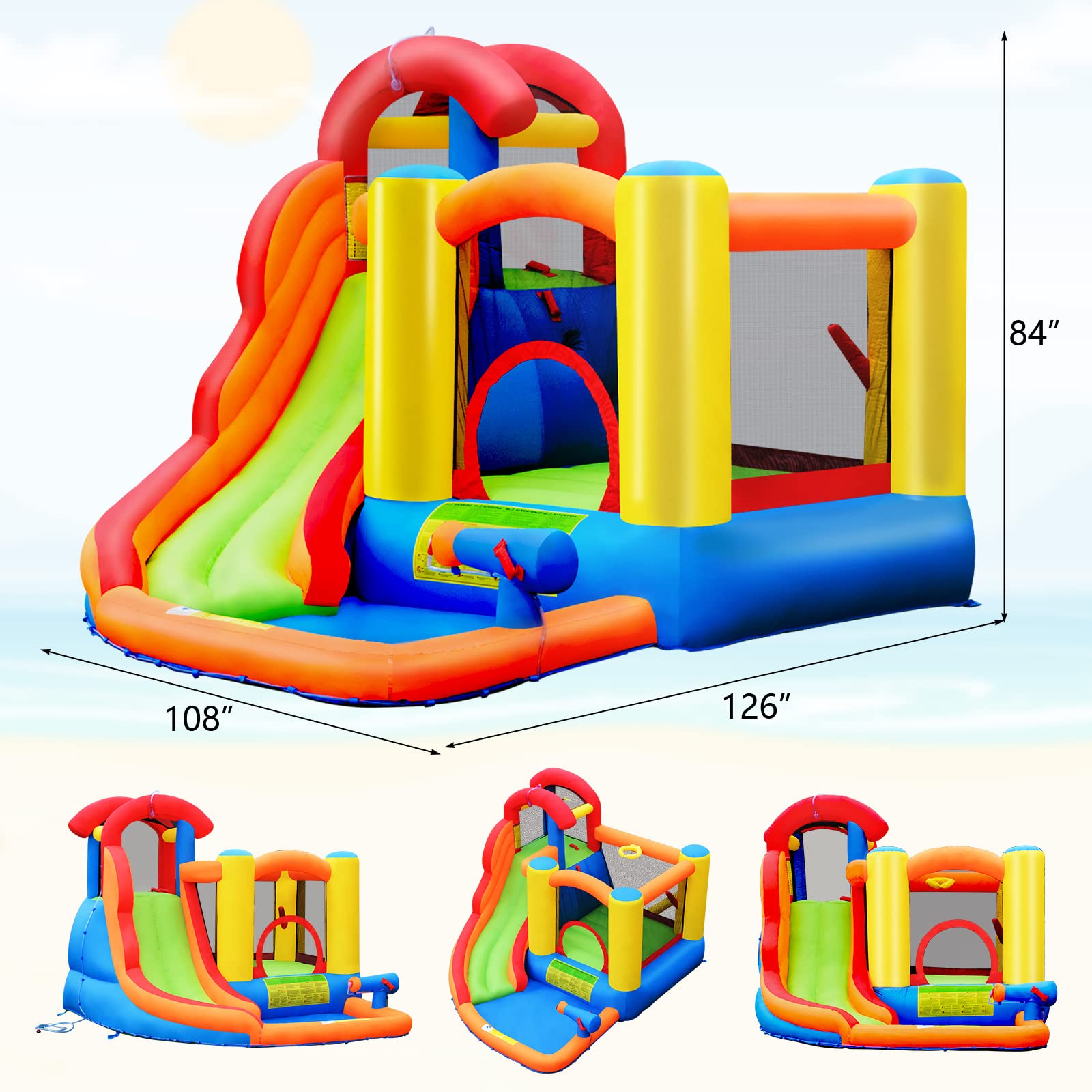 **HONEY JOY 6-in-1 Inflatable Water Slide & Bounce House with Splash Pool - Giant Blow Up Water Park for Kids & Adults - Outdoor Backyard Fun with 740W Blower (Perfect for Summer Parties, Birthdays & Family Gatherings)**