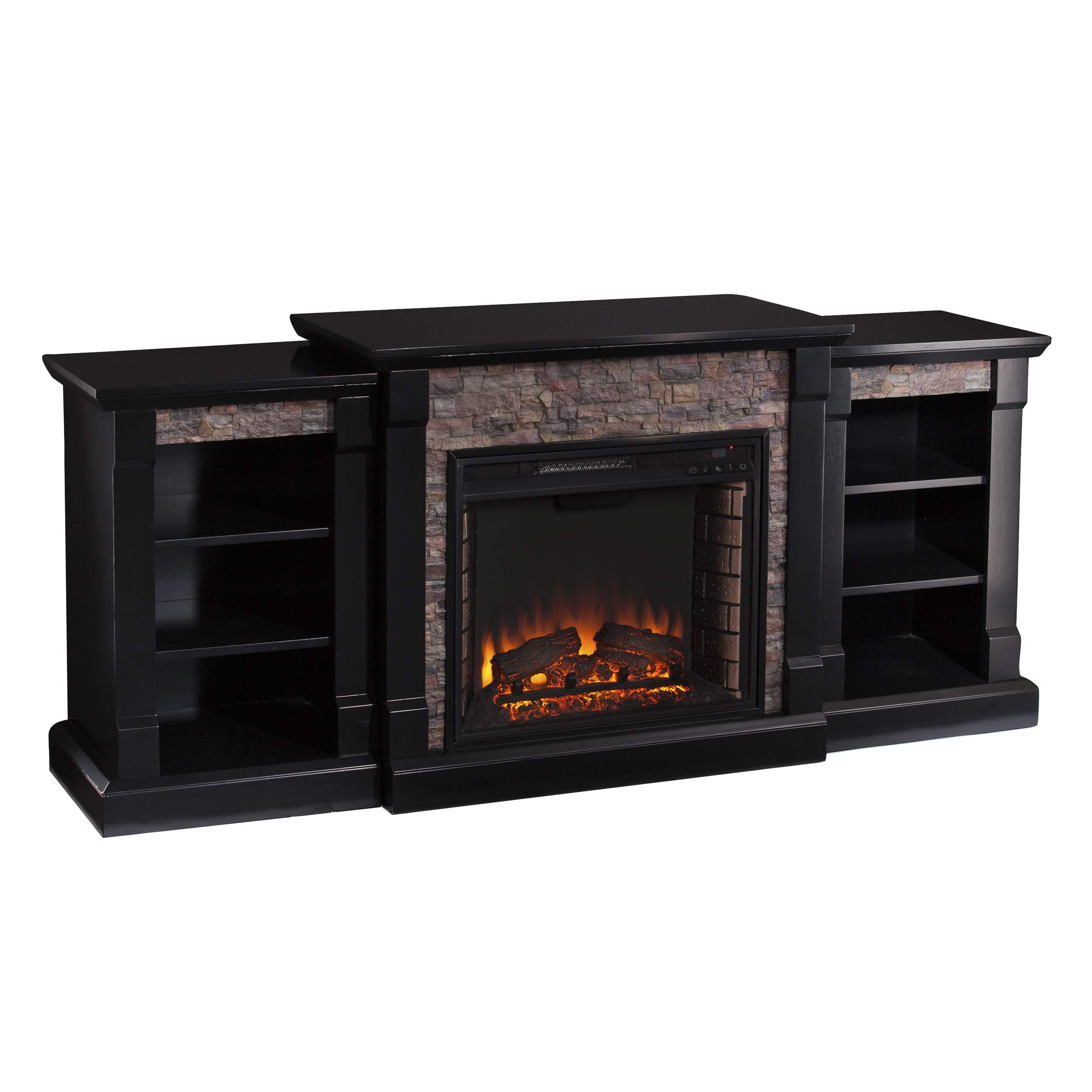 Gallatin Faux Stone Electric Fireplace with Built-in Bookcases - Modern Home Heating Solution for Living Room & Bedroom