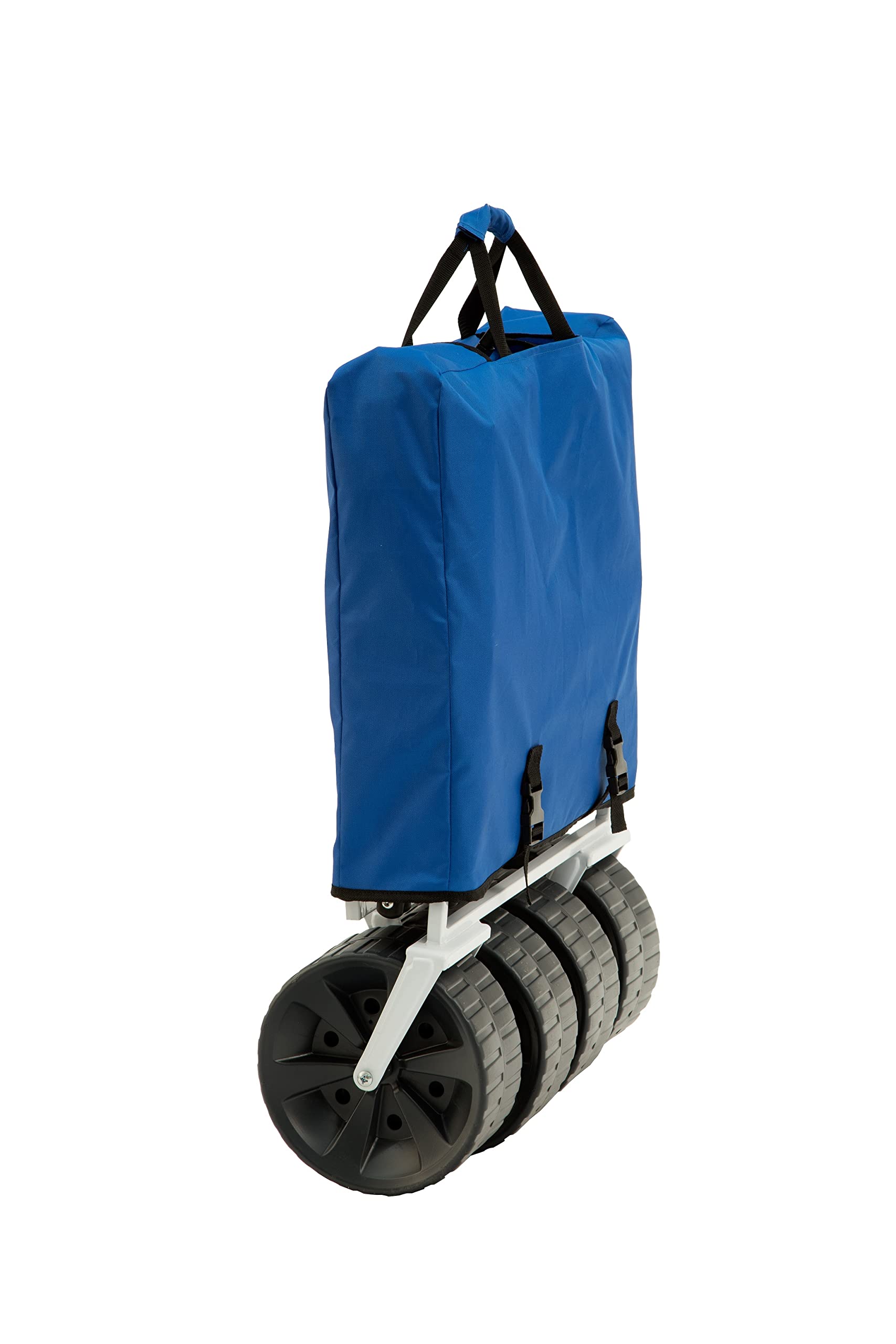 MacSports All Terrain Heavy Duty Folding Wagon Cart with Large Wheels & Side Table - Portable Collapsible Utility Cart for Beach, Picnic, Camping, Outdoor Adventures (Blue/White) | Perfect for Sand, Grass & Rough Terrains