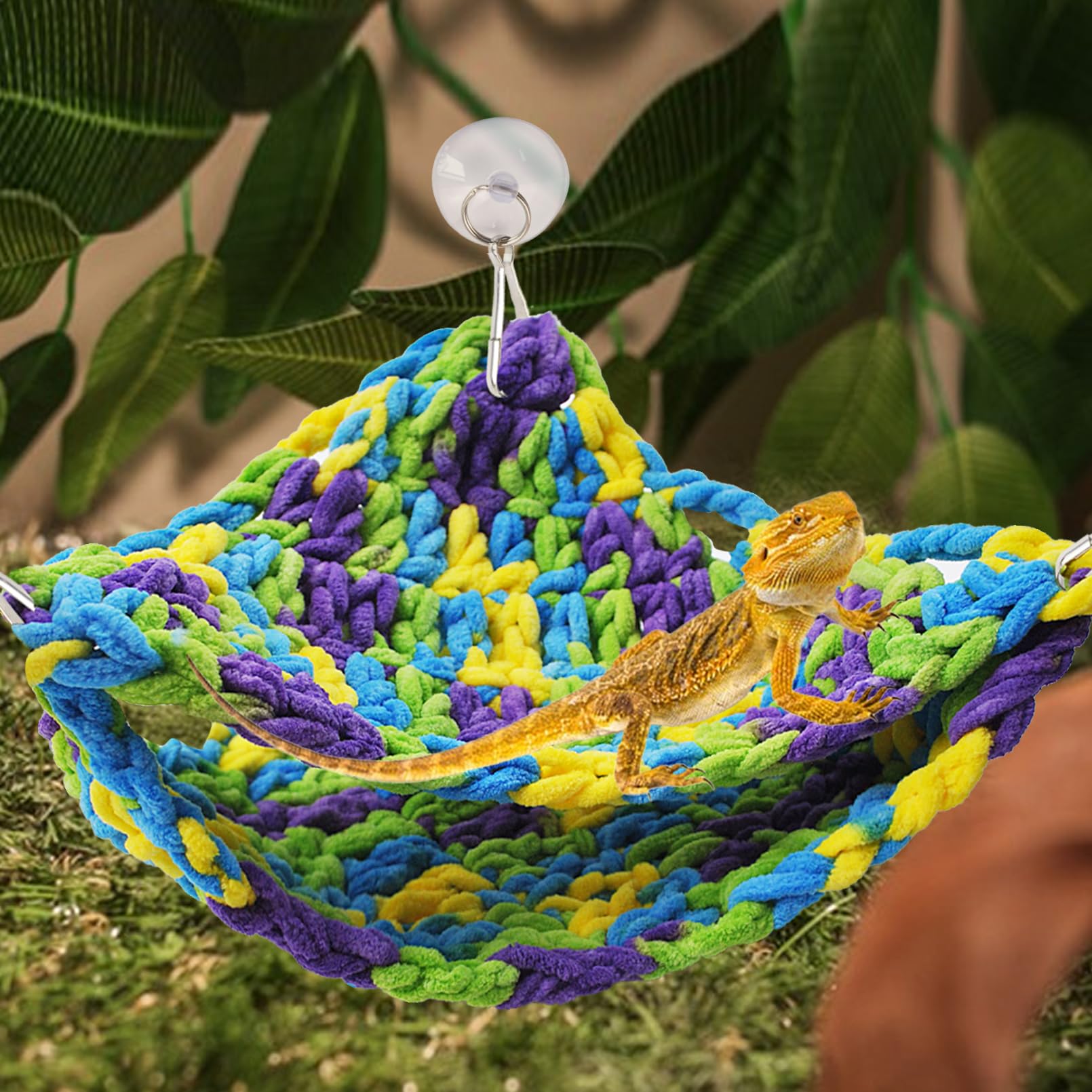 Premium Soft Bearded Dragon Hammock - Double-Layered Reptile Hanging Bed with 6 Suction Cups & Hooks - Ideal for Lizards, Leopard Geckos & Chameleons - Perfect for Climbing, Resting & Basking in Terrariums (Triangular Design)