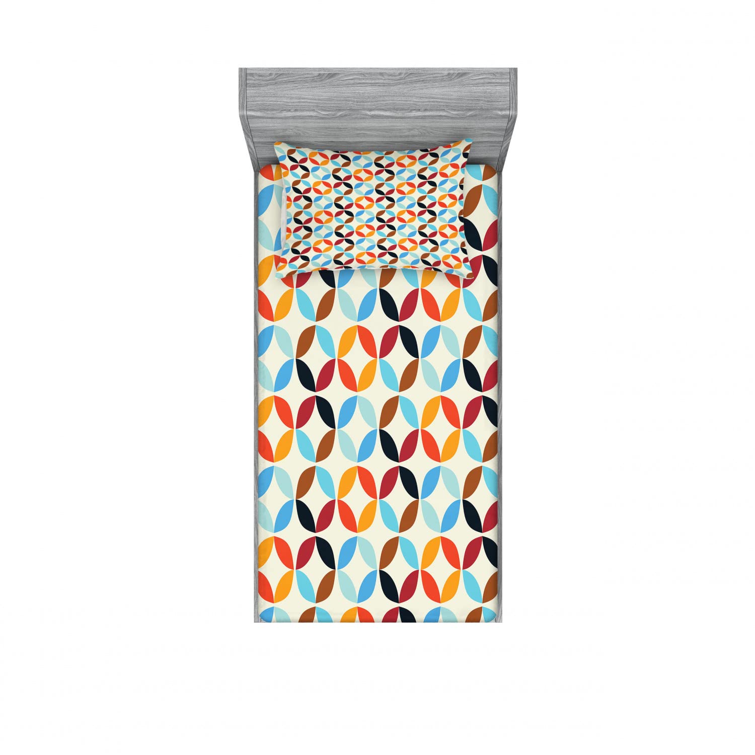 Ambesonne Geometric 2-Piece Twin XL Fitted Sheet & Pillow Sham Set - Square Circle Pattern, 4-PC Bedding Decor (2 Fitted Sheets + 2 Pillow Covers) - Vibrant Multicolor Design for Modern Bedrooms & Guest Rooms