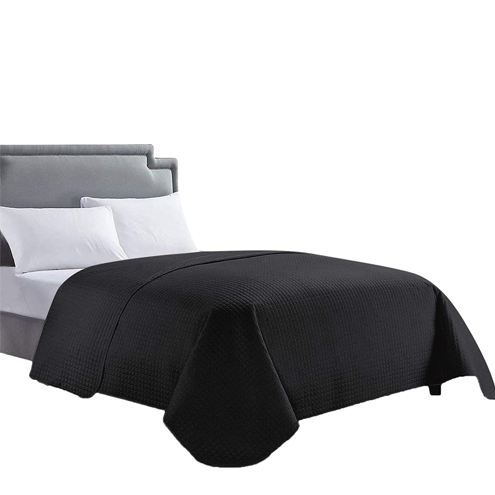 HollyHOME Luxury Checkered Super Soft Solid Pinsonic Quilt Bedspread - Twin Size Black Bed Cover for Cozy Bedroom Decor & Guest Room Essentials