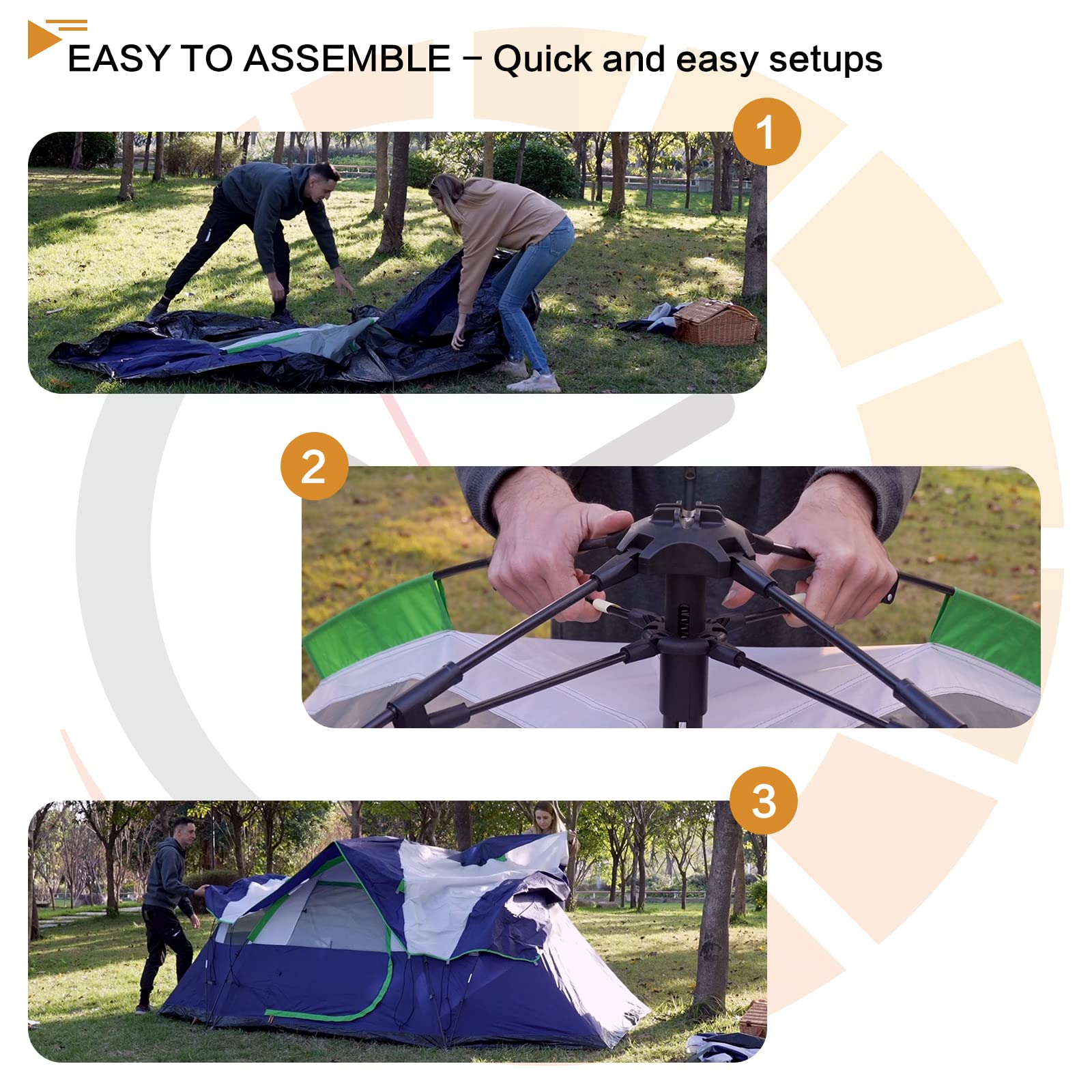 6 Person Family Camping Tent - Waterproof Windproof Outdoor Tent with Top Rainfly - Easy Setup Pop Up Tent for Camping, Hiking & Travel - Perfect for Family Adventures, Backpacking Trips & Outdoor Exploration