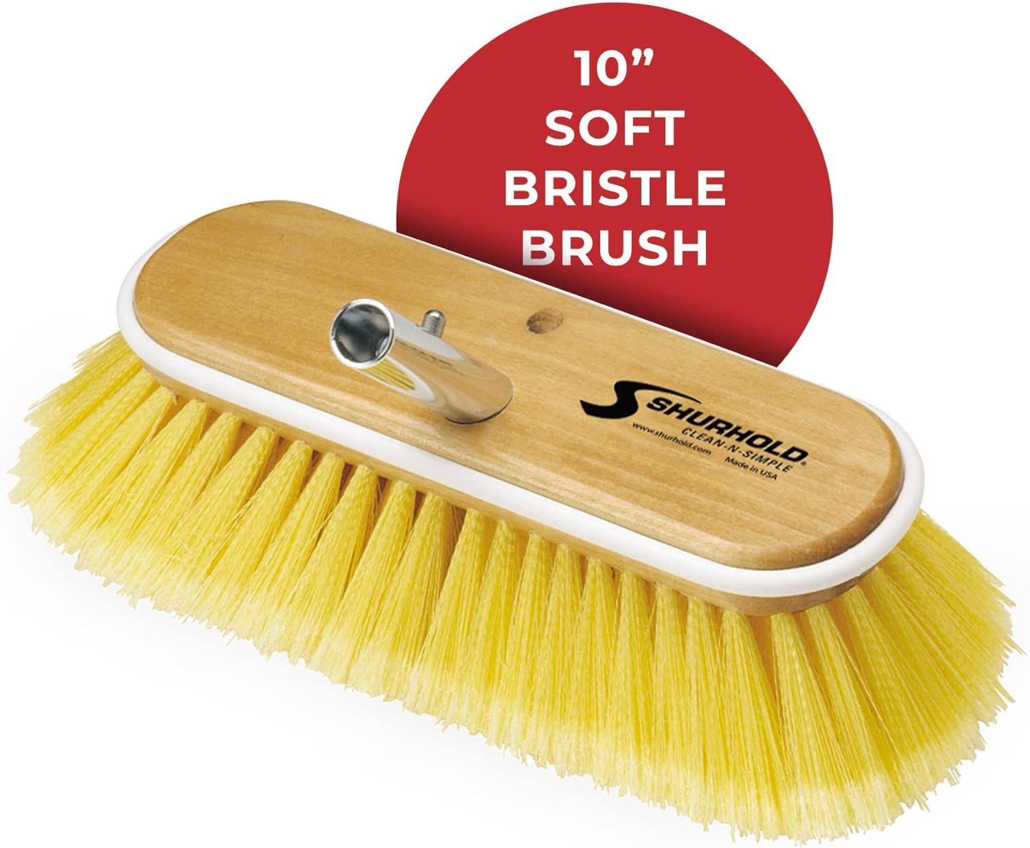 Shurhold 980 10 Inch Soft Bristle Deck Brush with Yellow Polystyrene Bristles - Boat, RV & Marine Cleaning Brush for Non-Slip Surfaces