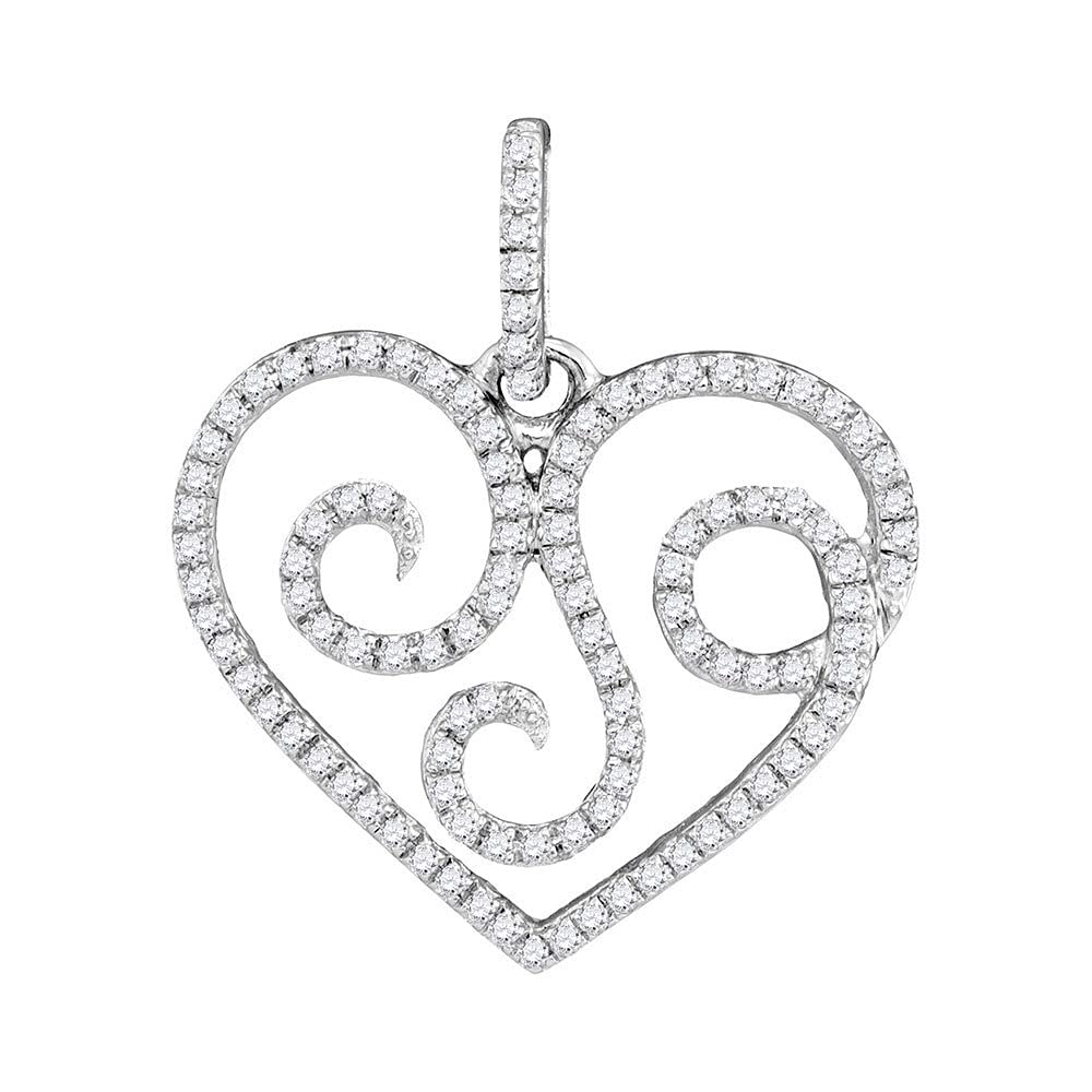 10K White Gold Women's Round Diamond Curl Heart Pendant Necklace - 1/3 CTTW - Elegant Gift for Anniversary, Valentine's Day & Special Occasions