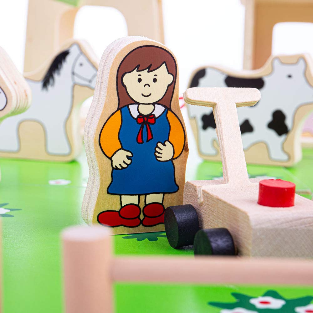 Bigjigs Toys Wooden Farm Set - 50 Piece Educational Farm Animal Playset with Tractor, Barn & Fence | Montessori Learning Toys for Toddlers & Kids | Pretend Play, Farm-Themed Birthday Gifts, Classroom Activities