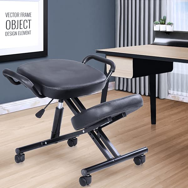 Ergonomic Kneeling Chair - Adjustable Posture Corrective Office Stool with Thick Comfort Cushion for Home & Work - Perfect for Meditation, Yoga, and Long Sitting Sessions at Desk or Computer