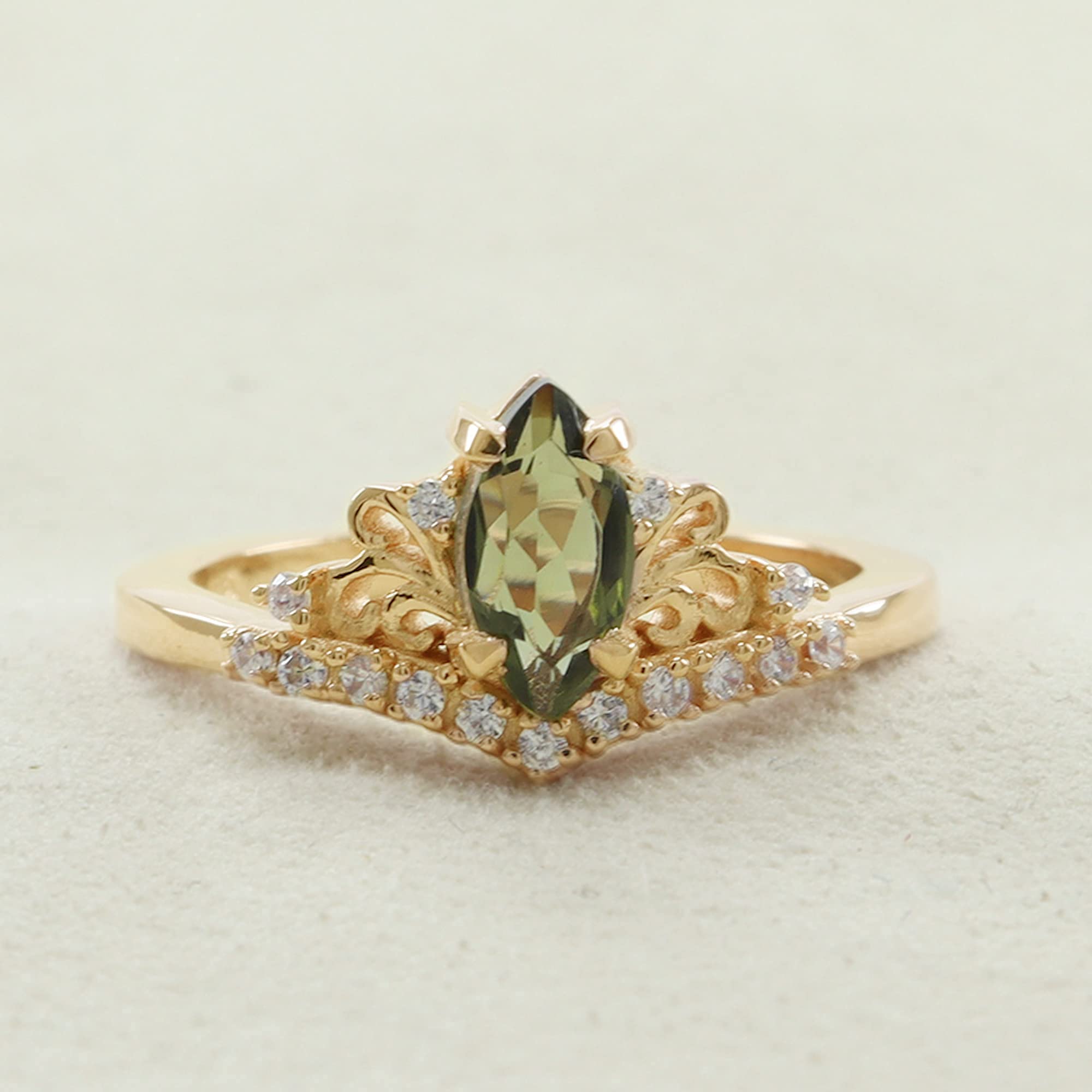 Moldavite Crown Ring for Women - Elegant Silver Filigree Love Ring with Genuine Moldavite Stone - Perfect Gift for Her, Wedding, Anniversary & Special Occasions