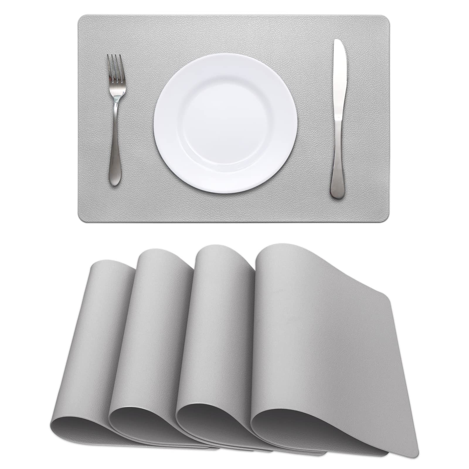 Premium Faux Leather Placemats Set of 4 - Waterproof, Oilproof & Heat Resistant Table Mats for Kitchen & Dining - Washable & Stain Resistant - Indoor/Outdoor Use - Perfect for Dinner Parties, BBQs & Everyday Dining (Grey)