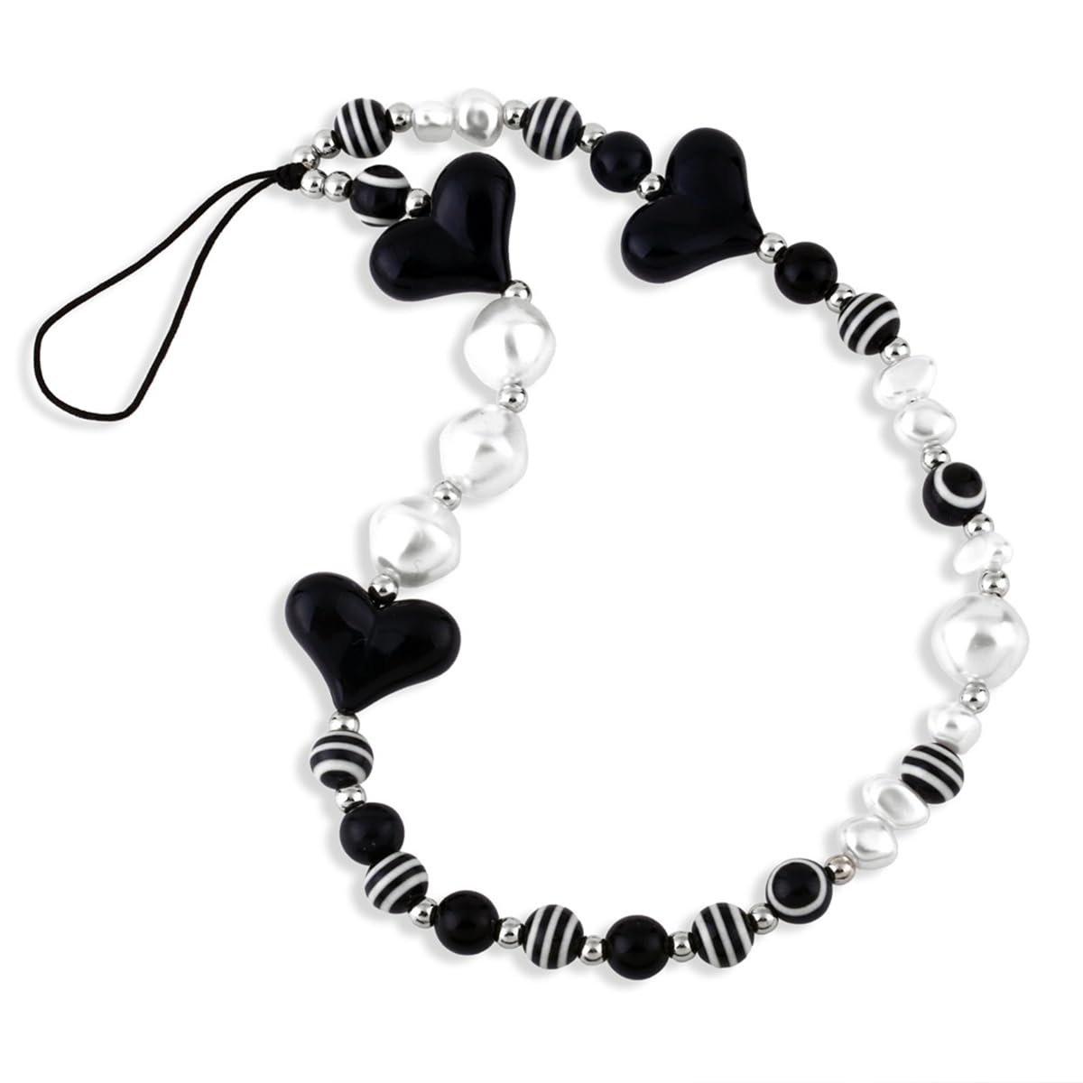 Handmade Beaded Phone Lanyard Strap - Classic Black & White Beaded Phone Charm for Women & Girls | Cute Kawaii Cell Phone Wristlet Chain | Perfect for Everyday Use, Work, School & Travel Accessories