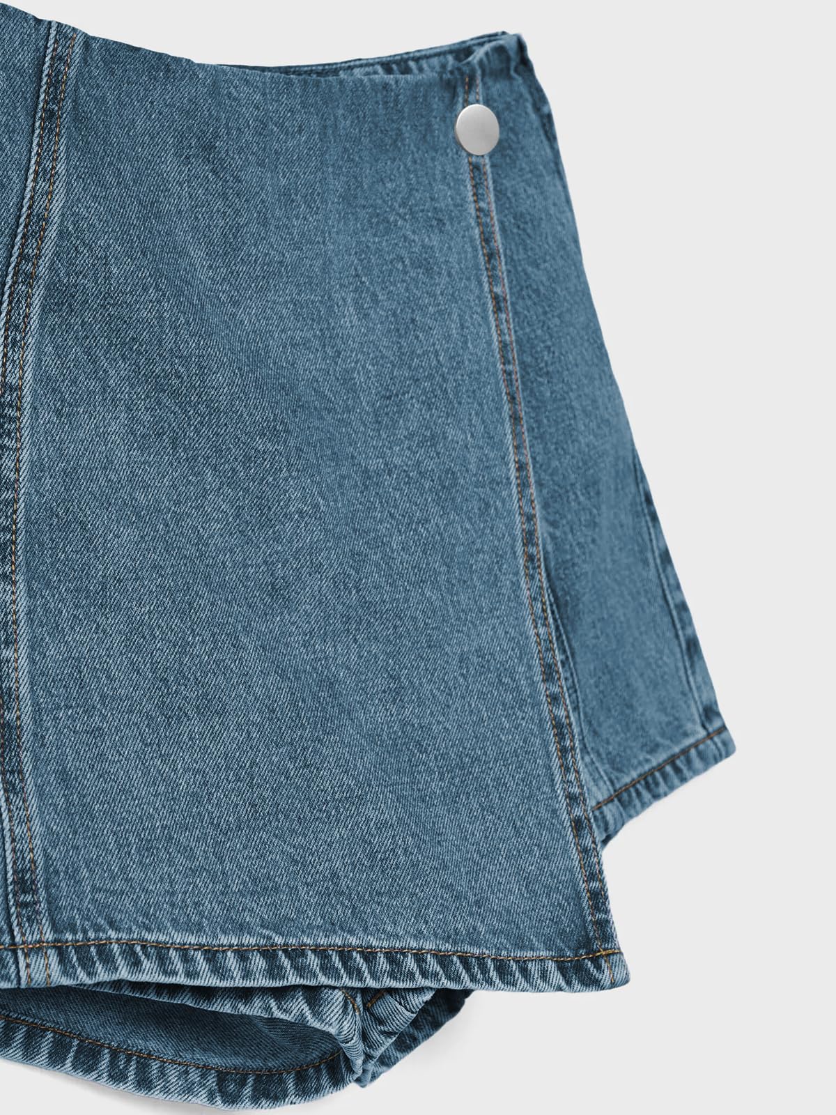 PLNOTME Women's High Waisted Denim Skorts - Stretchy Asymmetrical Hem Jean Skirt Shorts for Summer | Casual Outfits, Beach Wear & Outdoor Activities