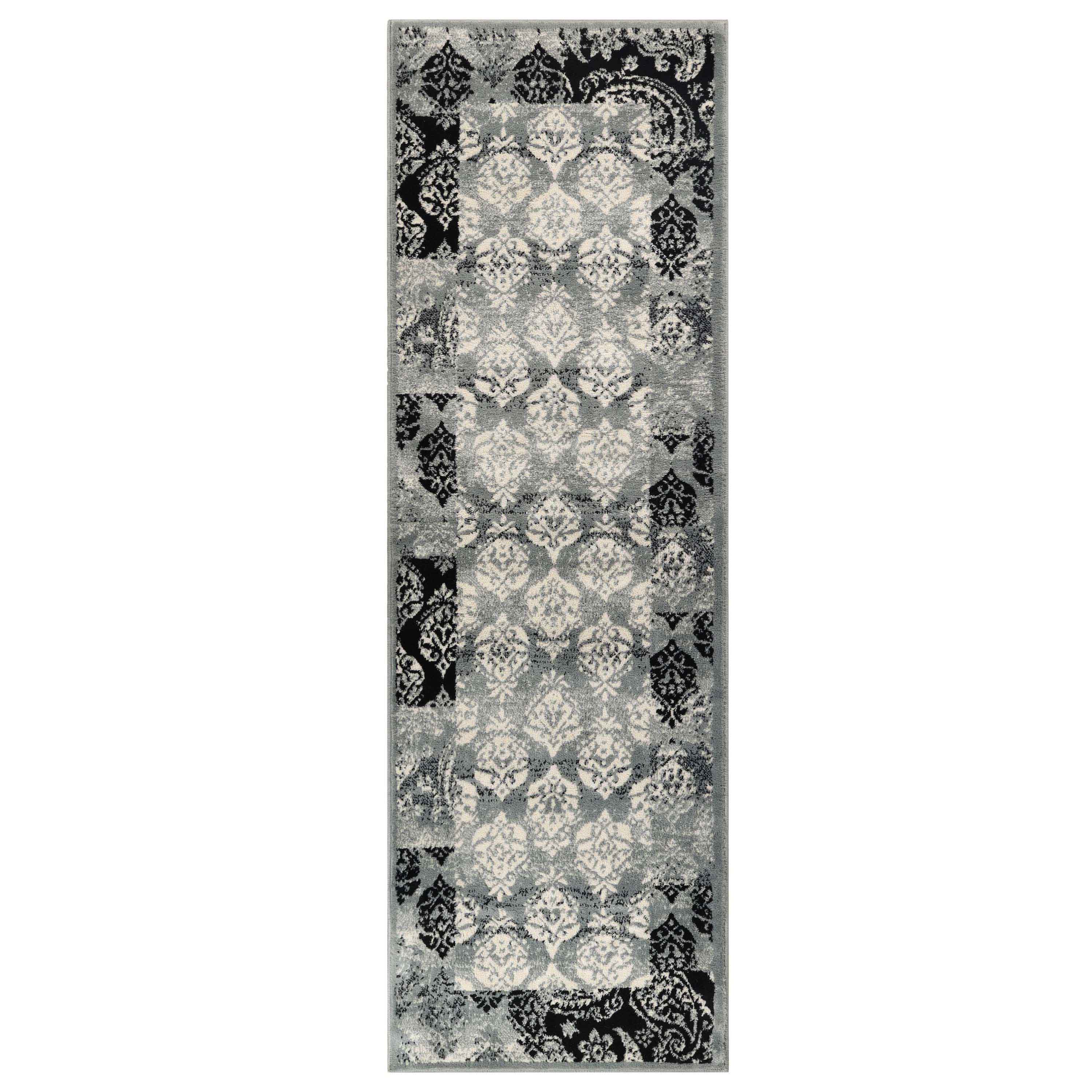 Stylish Modern Damask Indoor Area Rugs & Runners - Non-Slip Soft Living Room Carpet for Bedroom, Hallway, Entryway - Home Decor Floor Mat
