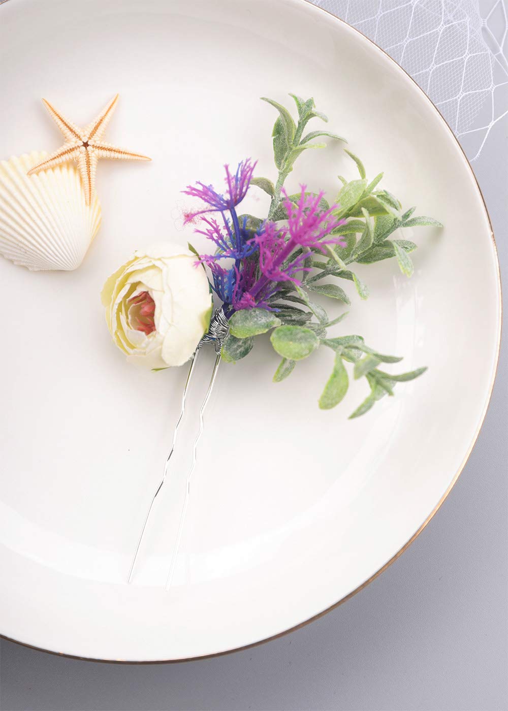 Bridal Flower Hair Pins - Eucalyptus Cream Bud Hairpiece for Weddings & Events