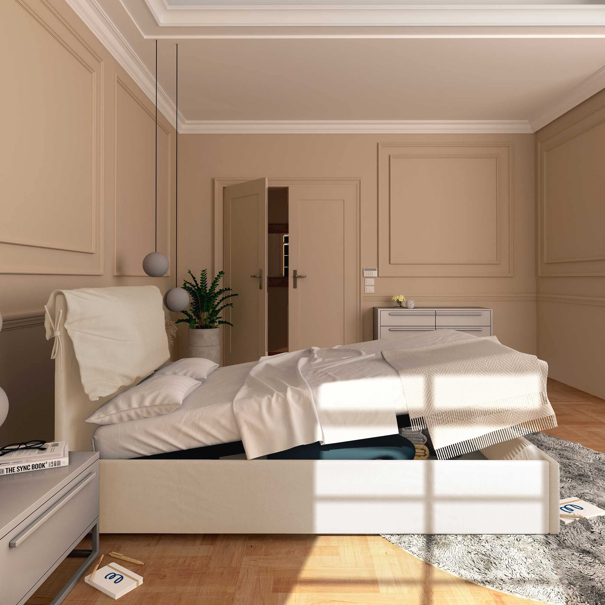 Baldiflex Licia Soft Single Bed Frame with Storage, Synthetic Leather Upholstery, Slatted Base for Single Mattress, 120 x 200 cm, Padded Thin Headboard, White - Perfect for Small Bedrooms, Guest Rooms & Studio Apartments