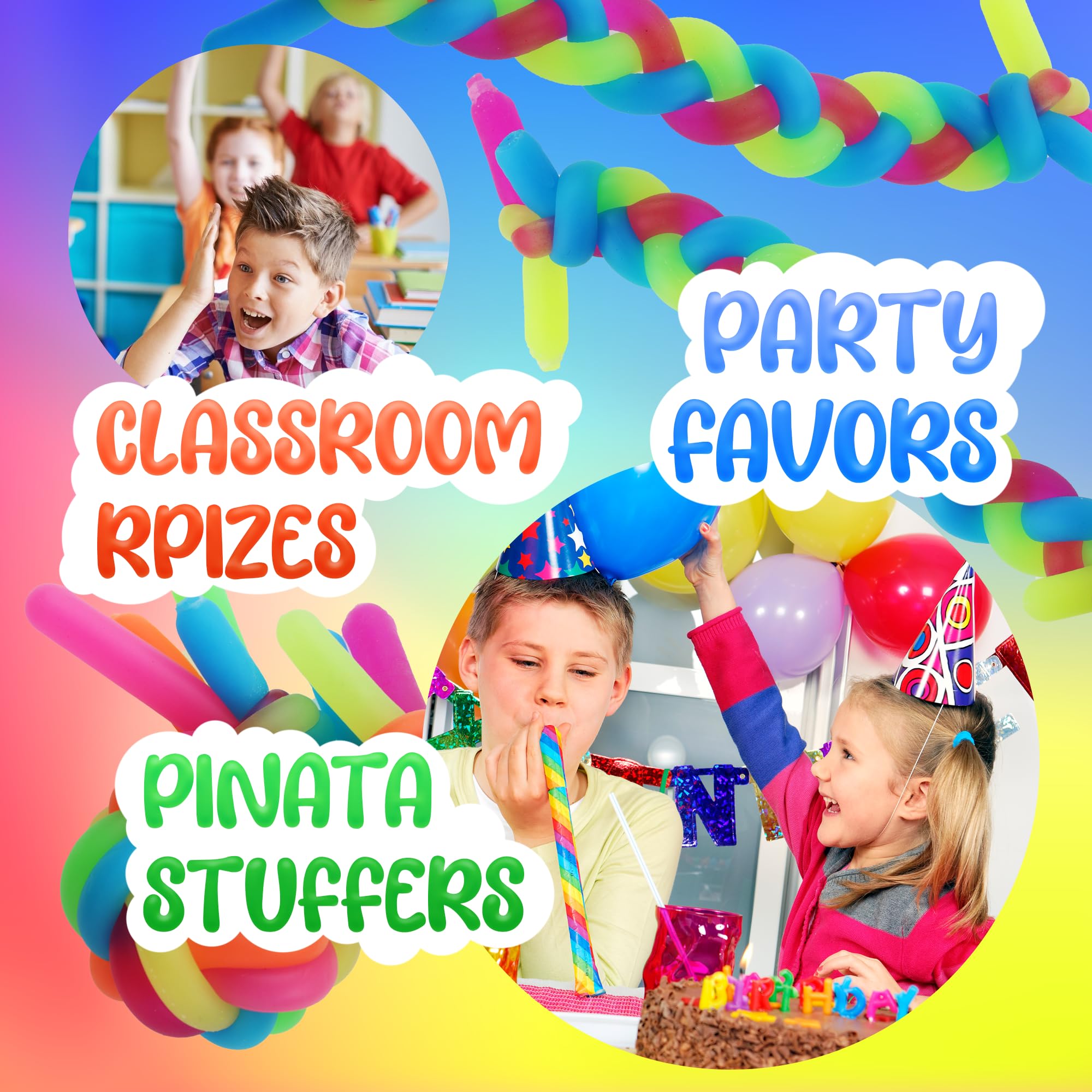 12 Pack Stretchy Monkey Noodles Sensory Toys for Kids - Fidget Toys for Autism, ADHD & Stress Relief - Stretchy String Party Favors for Classroom, Easter & Treasure Box - Fun Sensory Play for Toddlers & Children