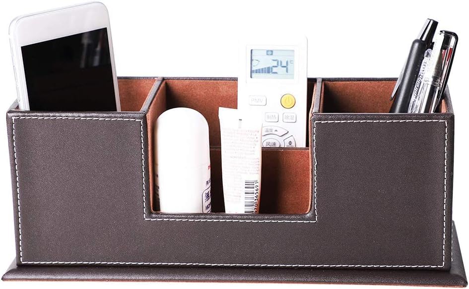 Premium PU Leather Desk Organizer - Stylish Pen & Pencil Holder for Office Supplies, Business Cards, Remote Controls (Black, 11.6