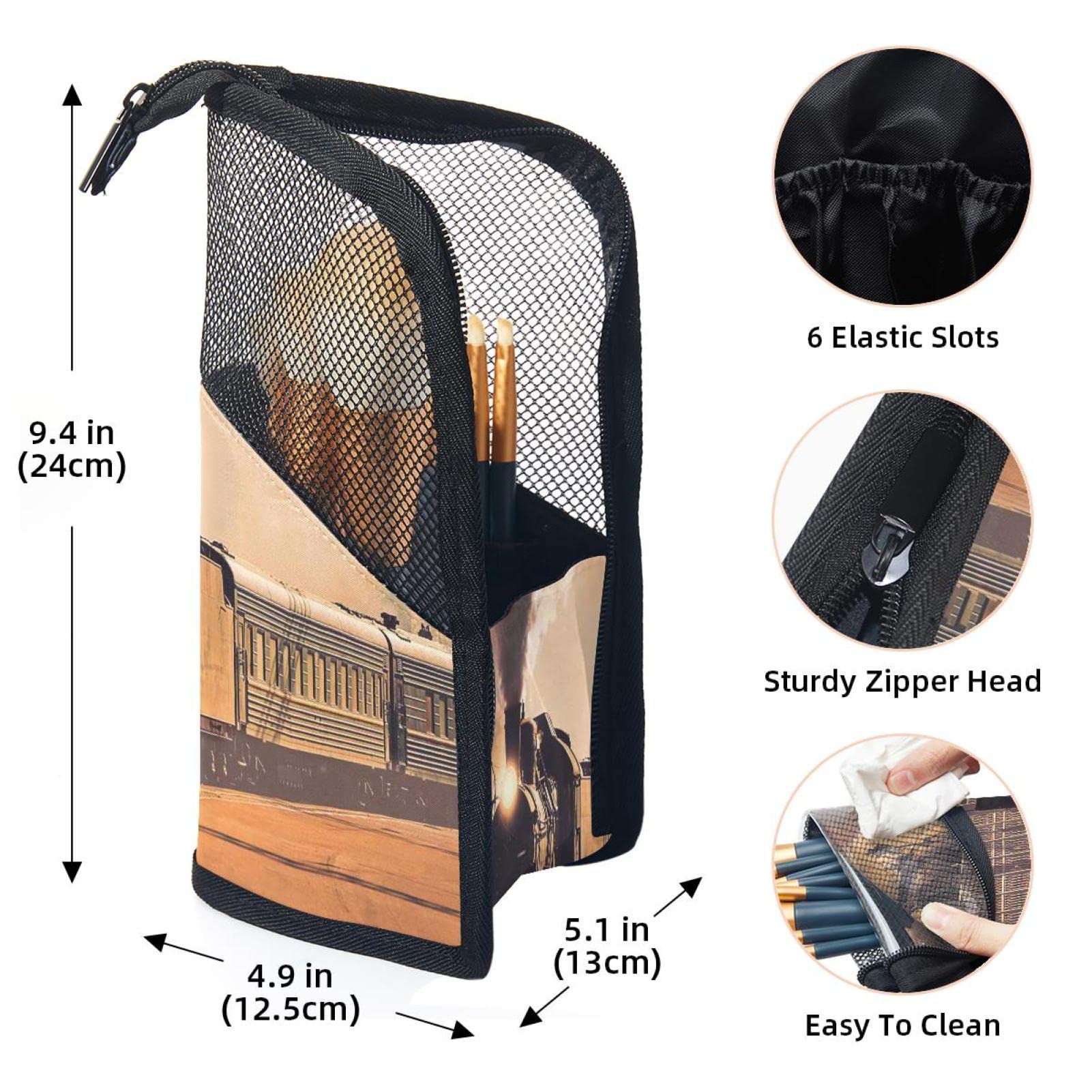12-Piece Makeup Brush Organizer Bag with Portable Holder Case - Perfect for Travel, Home & Professional Makeup Artists | Traditional Steam Train Design