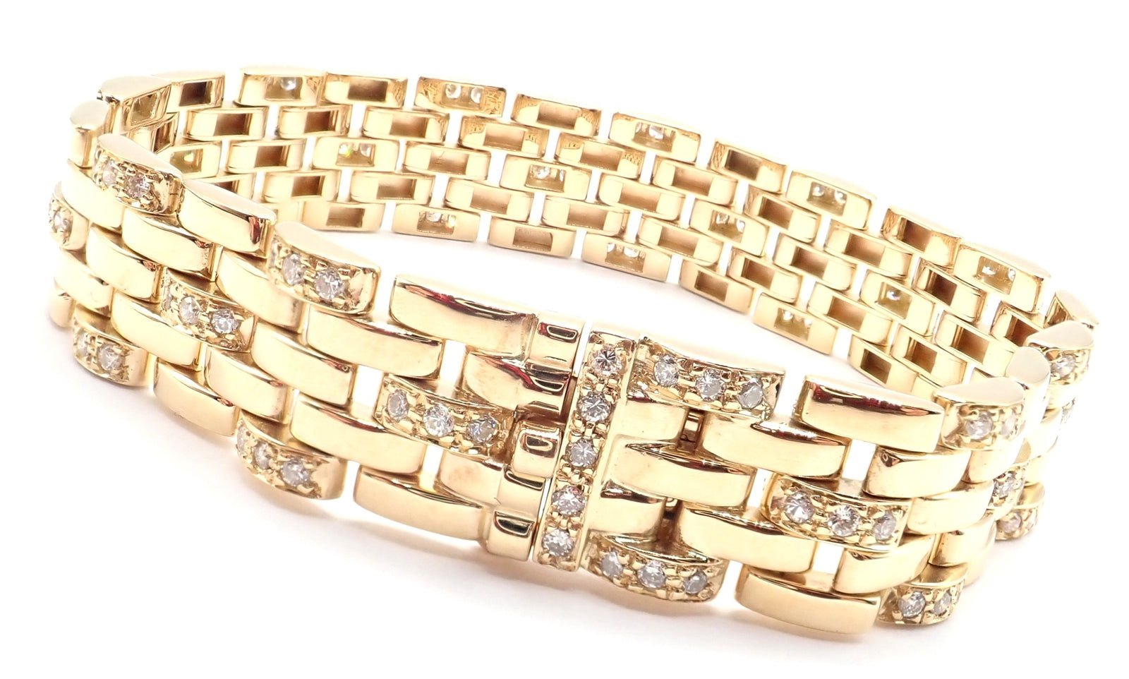 Authentic Cartier Maillon Panthere 18K Gold Diamond Five Row Link Bracelet for Women - Luxury Jewelry Gift for Anniversary, Birthday & Special Occasions