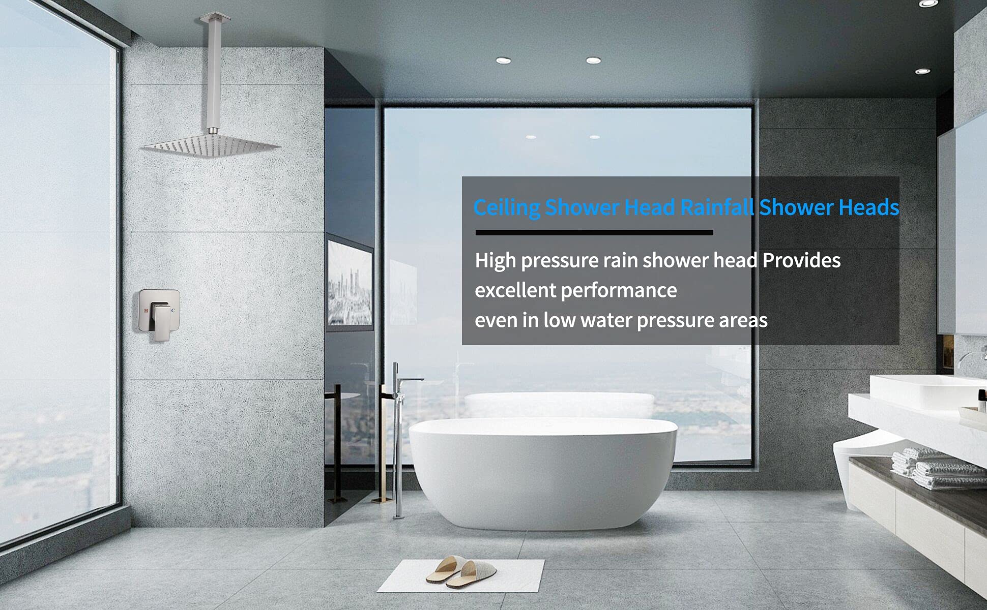 10 Inch Brushed Nickel Ceiling Shower System - Luxury Rainfall Shower Head Combo Set with Valve & Trim | GGStudy Bathroom Faucet for Modern Home Spa Experience