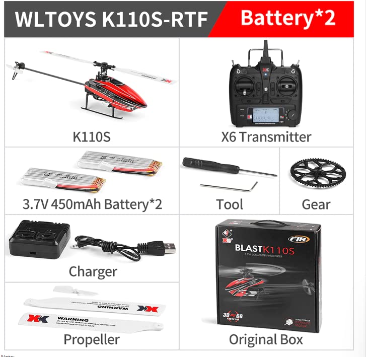 WLTOYS XKS K110s RC Helicopter - 2.4G 6CH 3D/6G System, Brushless Motor, BNF Quadcopter Drone for Kids & Adults - Perfect for Indoor Flying, Backyard Fun & Beginner RC Training (K110S 3B)