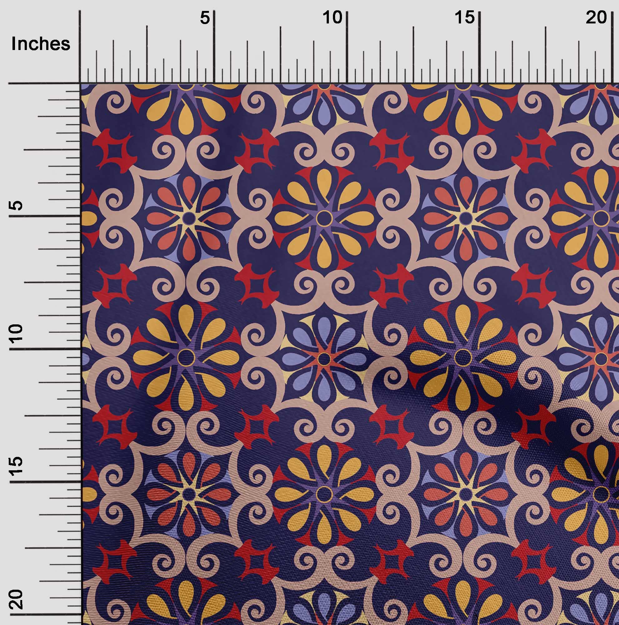 Premium Polyester Spandex Blue Suzani Print Fabric - 56