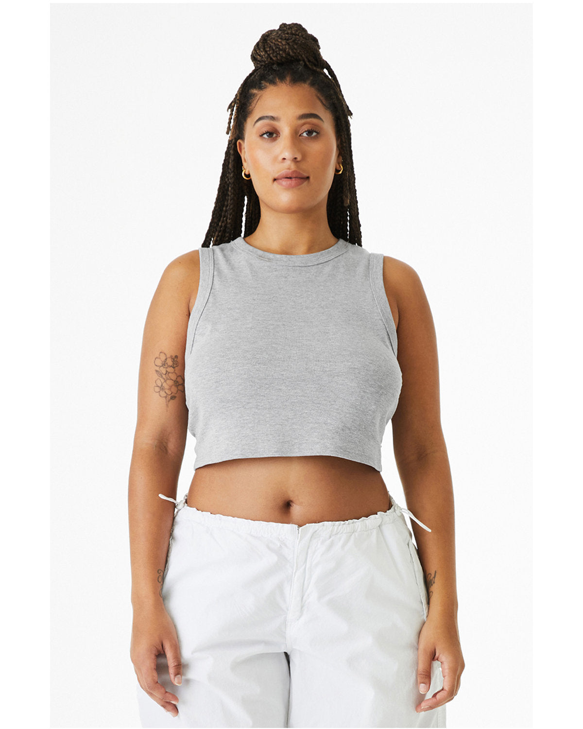 Bella + Canvas 1013BE Women's Micro Rib Muscle Crop Tank Top - Soft Stretchy Workout Shirt for Yoga, Gym & Casual Wear