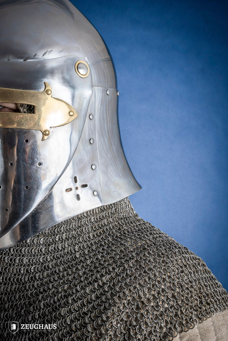 1.6mm Sugar Loaf Helmet with Brass Visor - Medieval Armor for LARP, Cosplay & Historical Reenactment