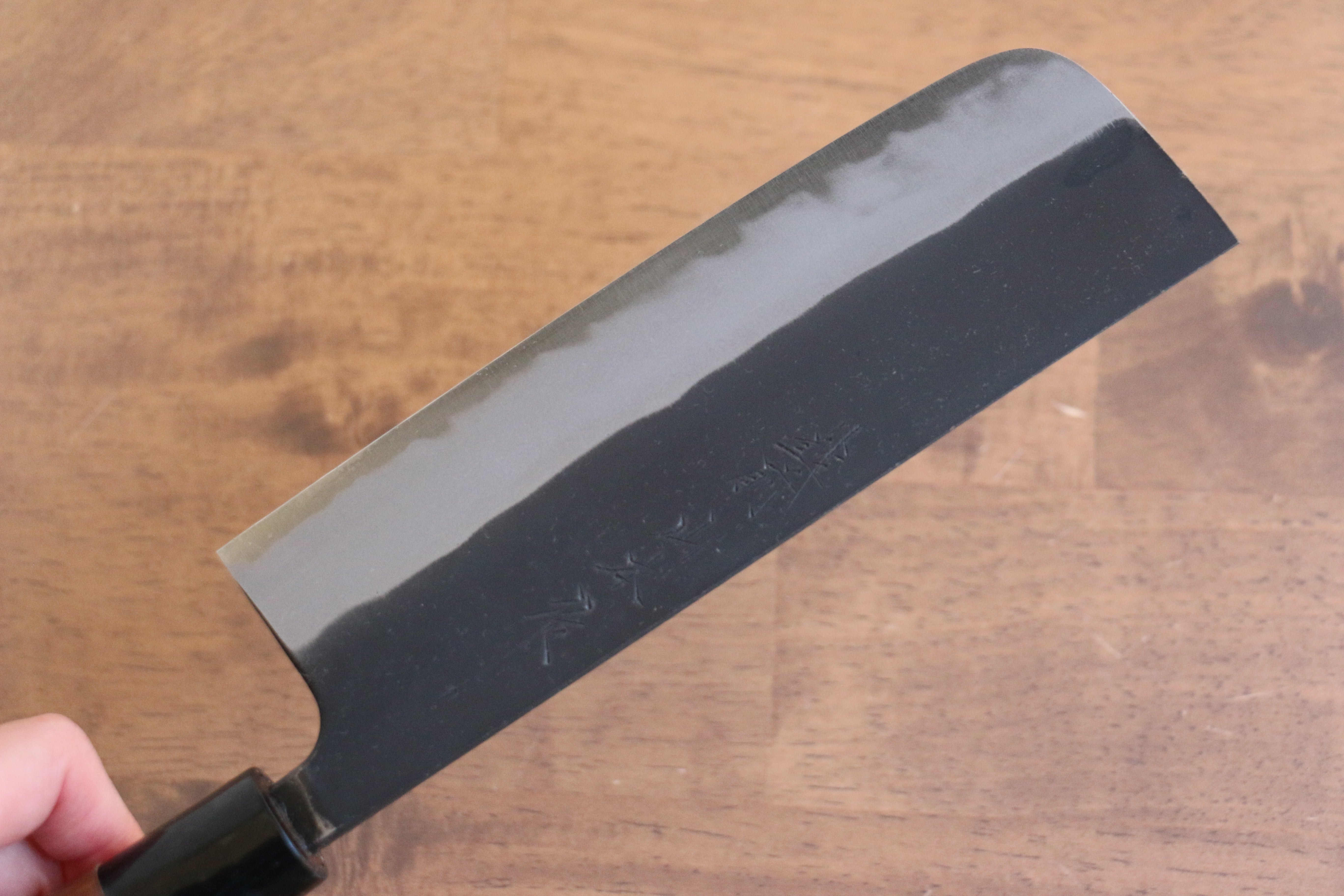 Premium Nao Yamamoto Blue Steel Kurouchi Nakiri Knife 165mm - Japanese Walnut Handle - Perfect for Slicing Vegetables & Herbs in Professional & Home Kitchens