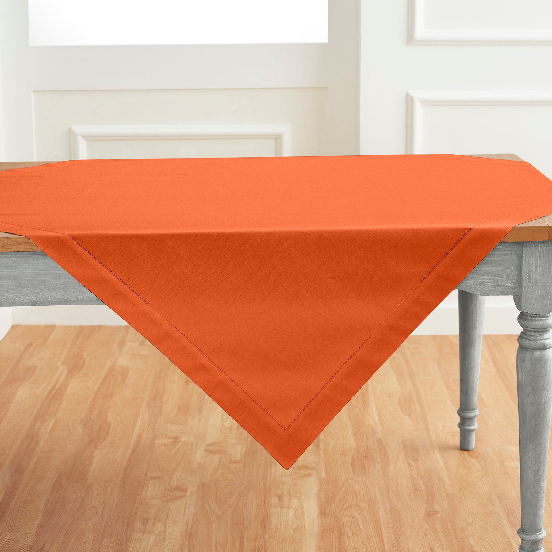 Premium Cotton Linen Hemstitch Table Throw - Elegant Decorative Table Runner for Dining Room, Wedding, Party & Home Decor