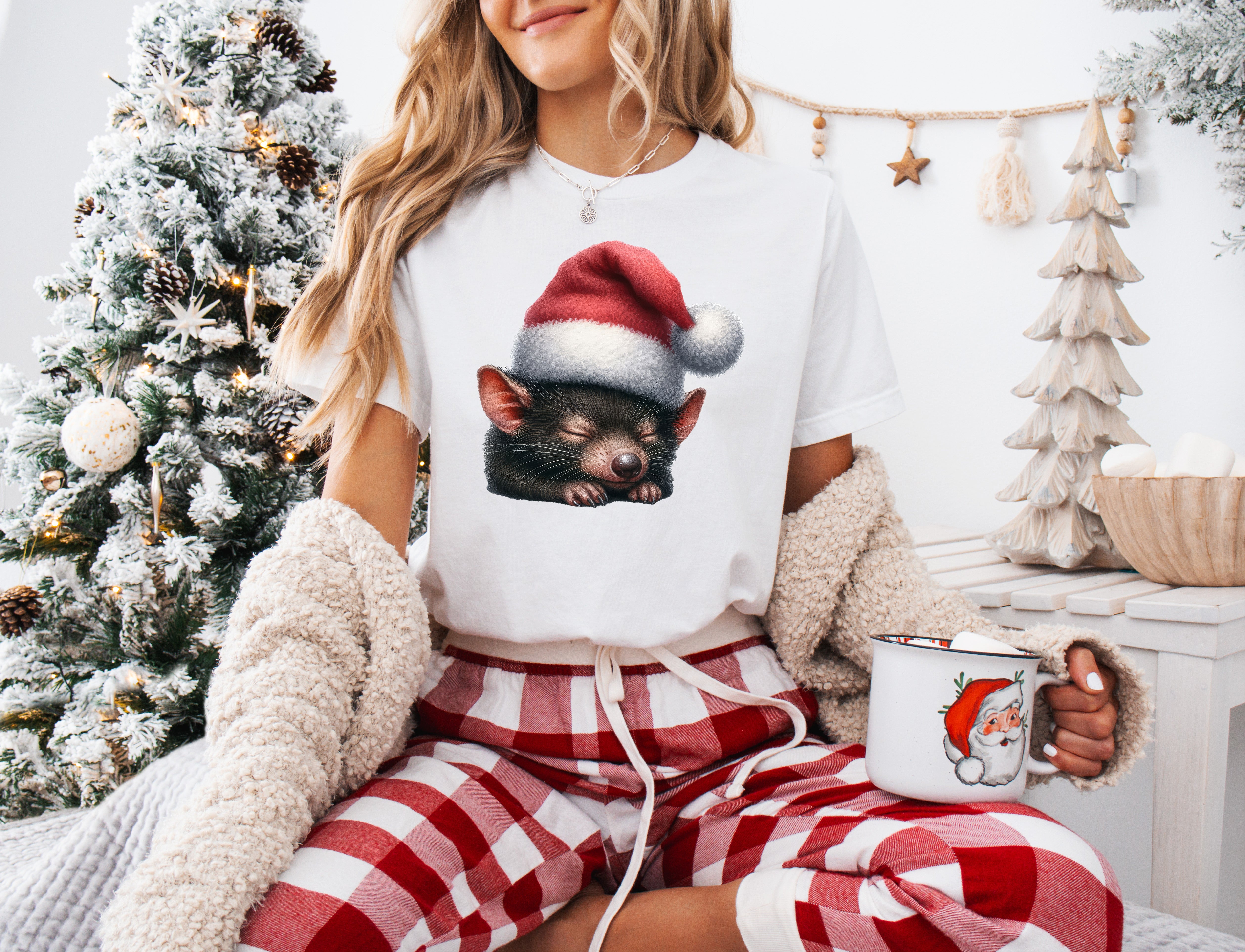 Tasmanian Devil Christmas T-Shirt - Cute Aussie Animal Sleep Design - Multiple Colors Available - Perfect for Holiday Gifts & Casual Wear