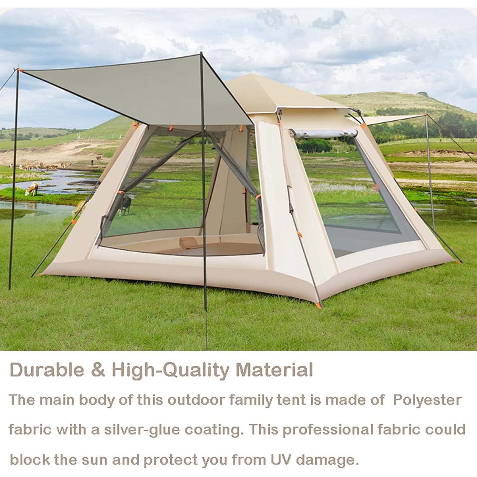 Pop Up Backpacking Tent - 7 Person Instant Setup Family Camping Tent with 2 Doors, 2 Windows & Rainfly | Waterproof Lightweight Hiking Tent for Beach, Travel & Outdoor Adventures | Includes Carry Bag & 2 Vestibules