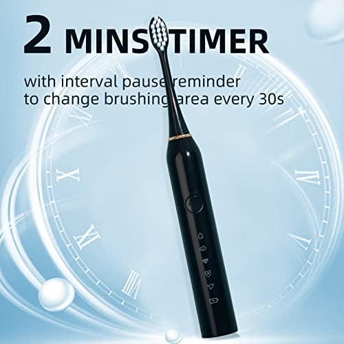 30,000 RPM Rechargeable Electric Toothbrush with 6 Brush Heads, 2-Min Smart Timer, 5 Modes & Teeth Whitening - Black - Perfect for Travel, Home & Daily Oral Care