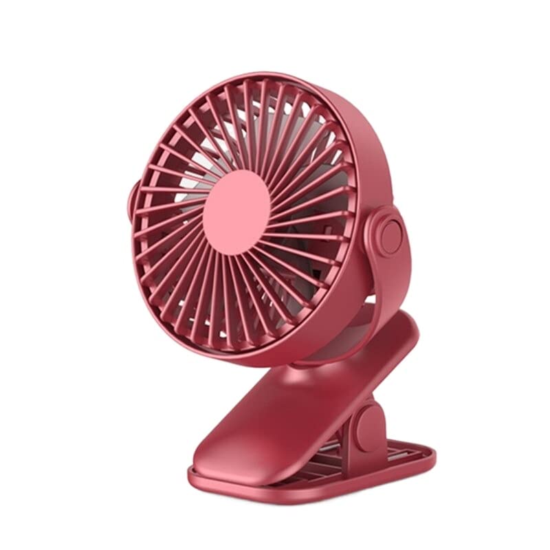 Portable Rechargeable Clip-on Mini Desk Fan - Adjustable USB Table Fan for Office, Dorm, Travel | Quiet Cooling Fan for Students, Home & Work (Red)