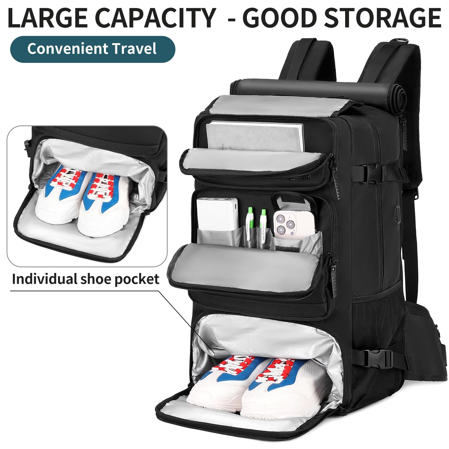 Airline Approved Carry On Travel Backpack for Men - Convertible Nylon Duffle Bag with Laptop Compartment (Black) | Perfect for Business Trips, Weekend Getaways & Air Travel