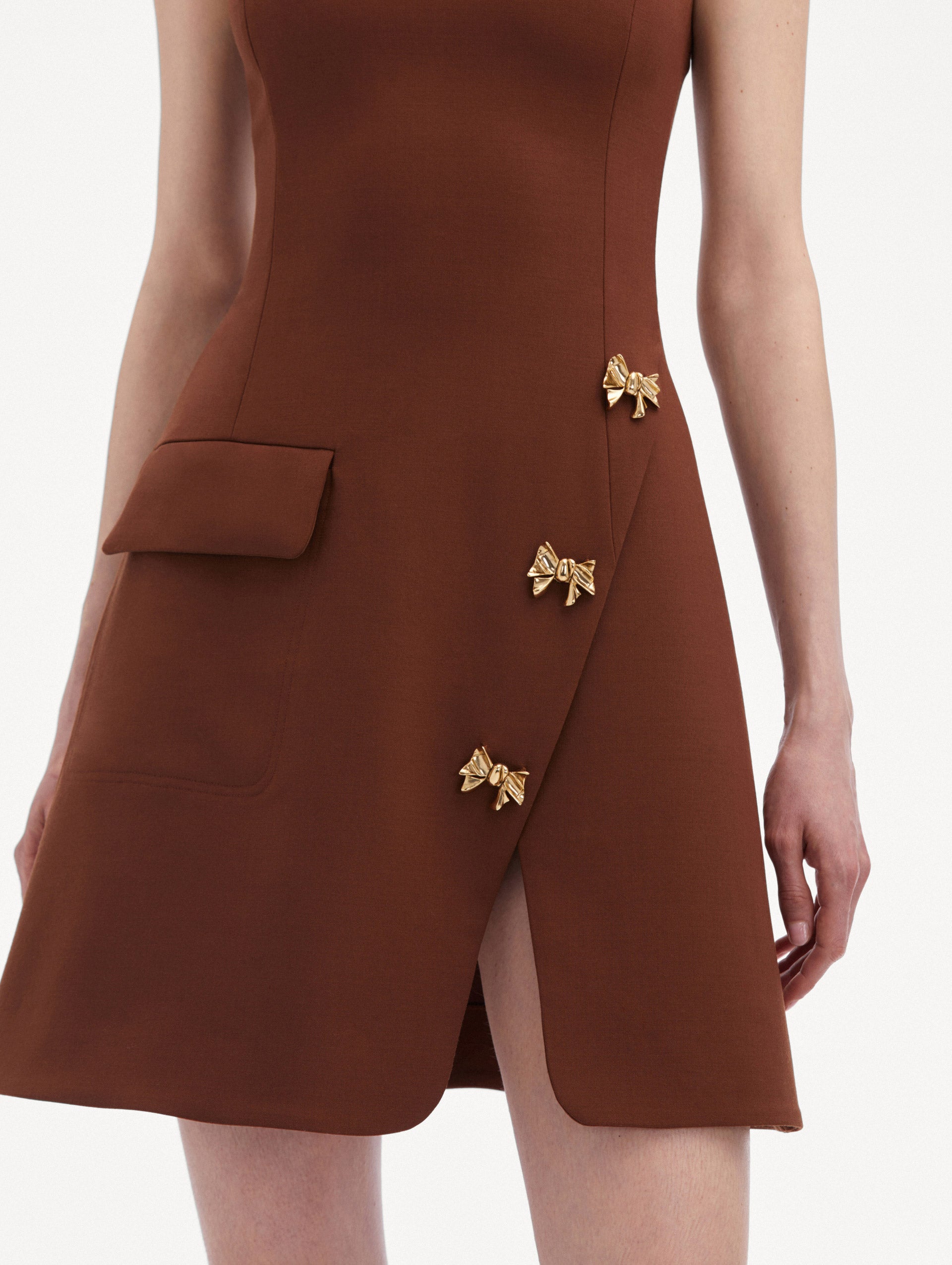 Elegant Bow Button Split Skirt Dress for Women - Flowy Midi Dress with Front Slit for Casual & Party Wear