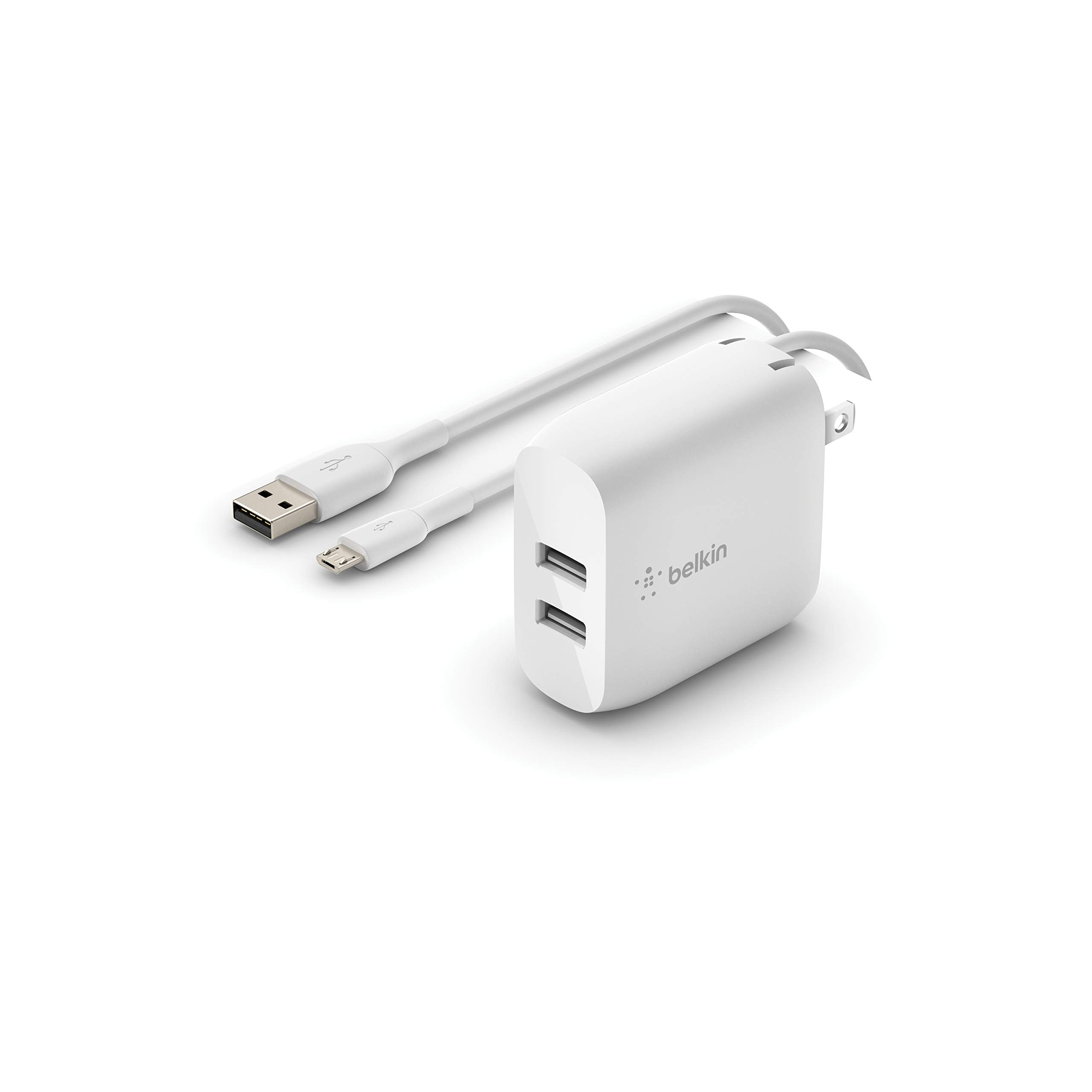 Belkin 24W Dual Port USB Wall Charger with Micro USB Cable - Fast Charging for iPhone, Power Bank, Wireless Headphones & Smartphones - Perfect for Travel, Office & Home Use