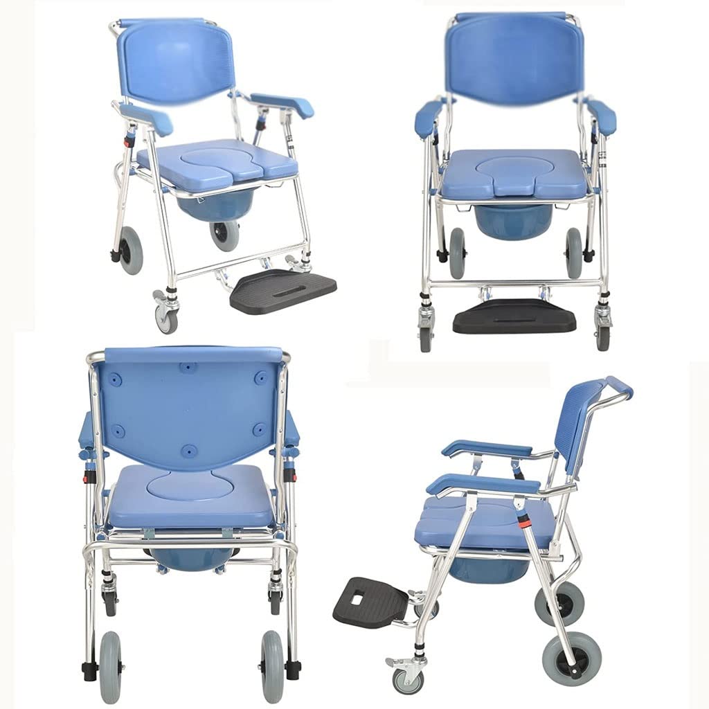 Foldable Commode Shower Chair - Portable Bedside Toilet Seat with Anti-Slip Wheels & Adjustable Footrest - 330 lbs Weight Capacity - Ideal for Elderly Care, Post-Surgery Recovery & Home Healthcare Use