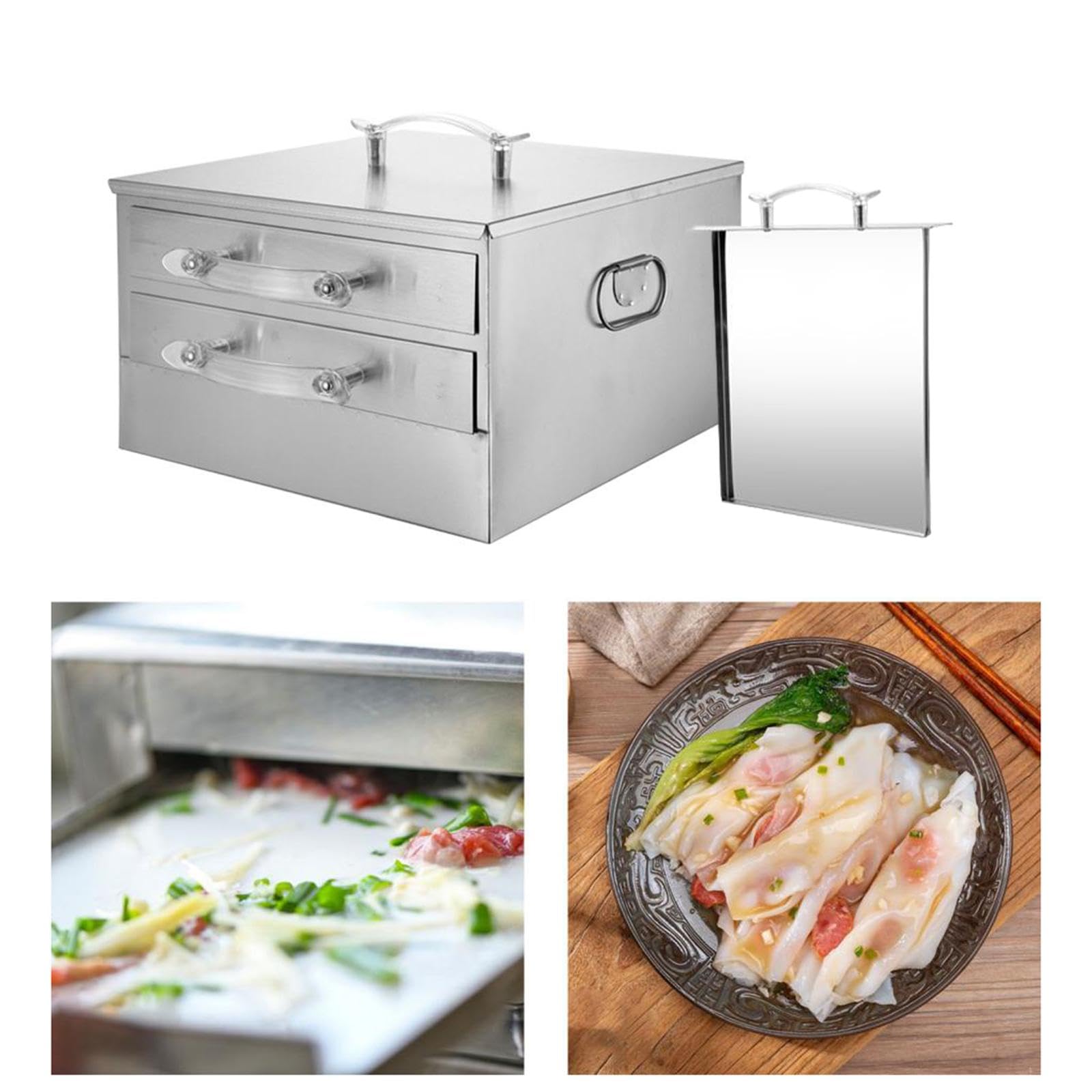 Fenteer 2-Tier Rice Noodle Roll Steamer - Professional Changfen Machine with 3 Non-Stick Trays for Homemade Dim Sum, Rice Rolls & Buns | Perfect for Home Kitchens, Asian Restaurants & Street Food Businesses