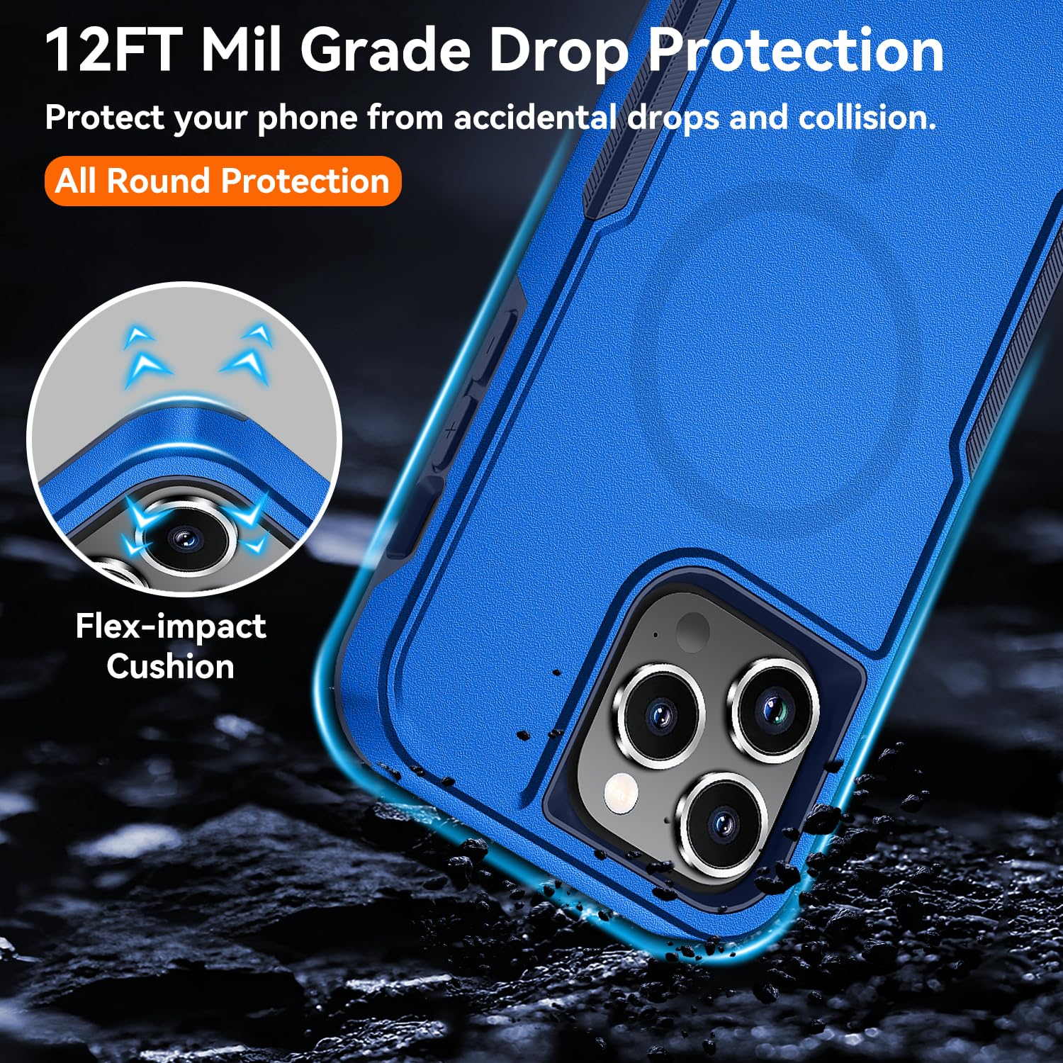 **Magnetic iPhone 15 Pro Max Case with Camera Lens Protector & Tempered Glass Screen Protector – Heavy Duty, MagSafe Compatible, 6.7