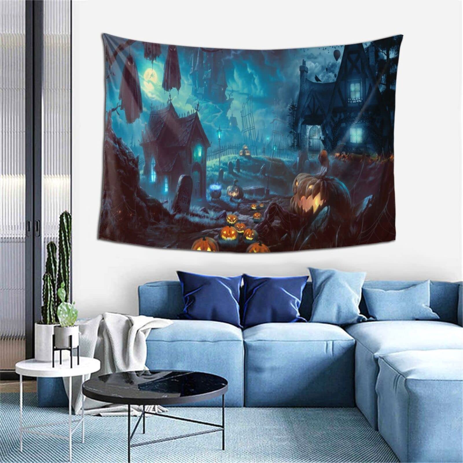 Vthxloi Halloween Tapestry Wall Decor - Gothic Moon Pumpkin Hippie Aesthetic Wall Hanging for Dorm, Bedroom & Home (60x40 Inches) - Perfect for Halloween Parties, Boho Room Decor & Seasonal Home Styling