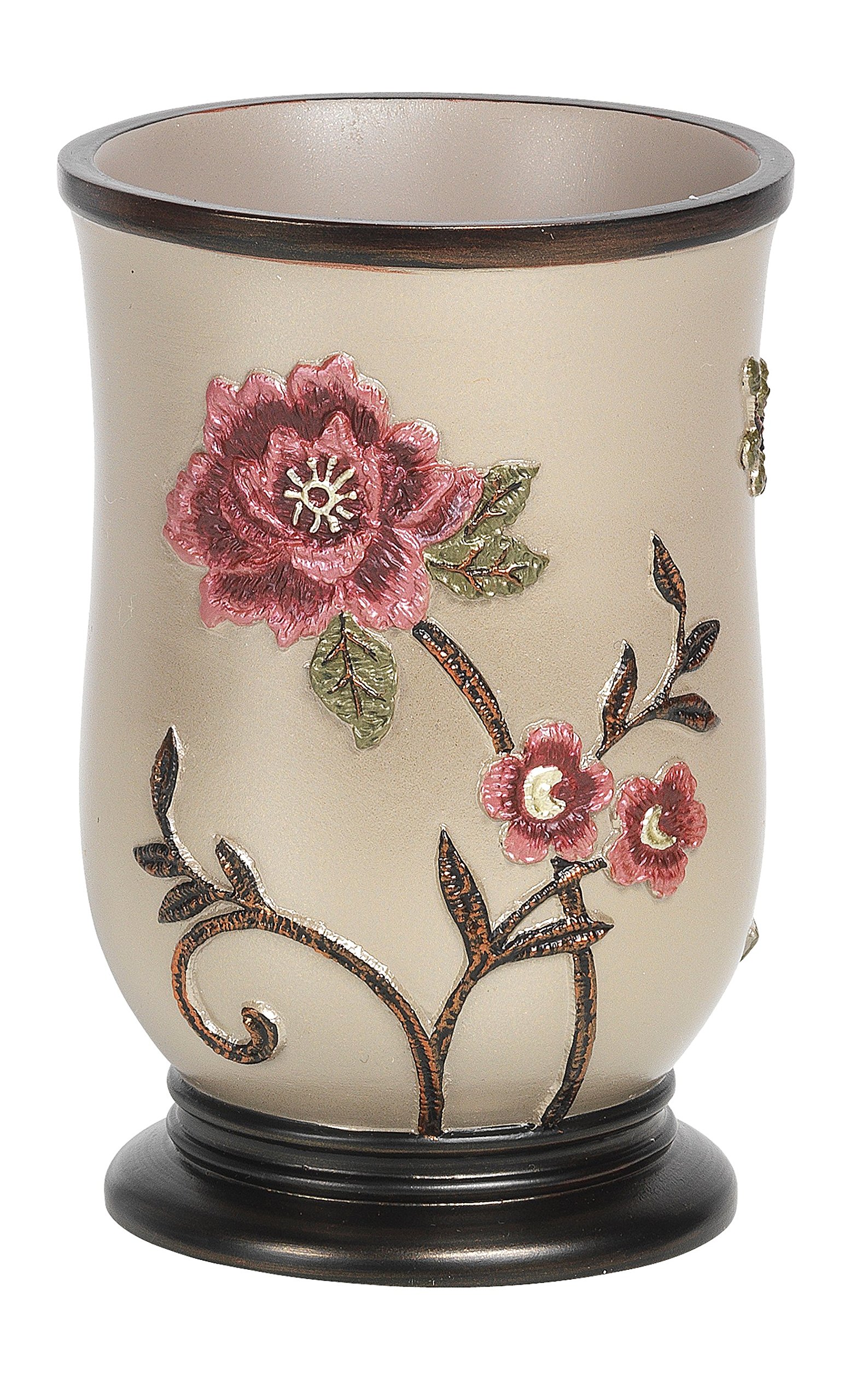 Larrisa Collection Rose Design Brown Bath Tumbler - Elegant & Popular Bathroom Accessory for Spa, Home Decor, and Gift Giving