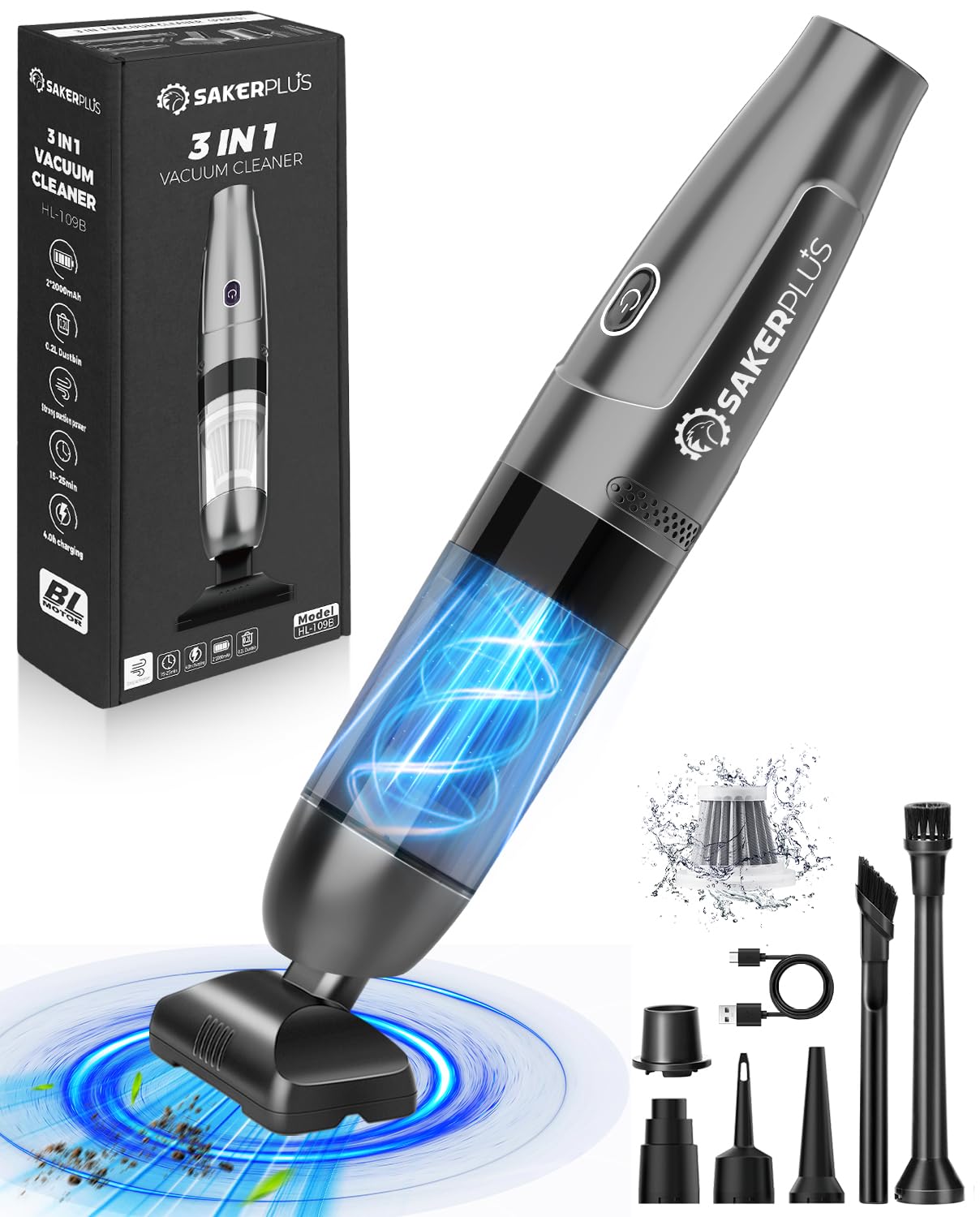 HL109 Cordless Handheld Car Vacuum Cleaner - Portable & Powerful for Home, Car, Pet Hair, Office Use | Perfect for Christmas Gifts & Daily Cleaning