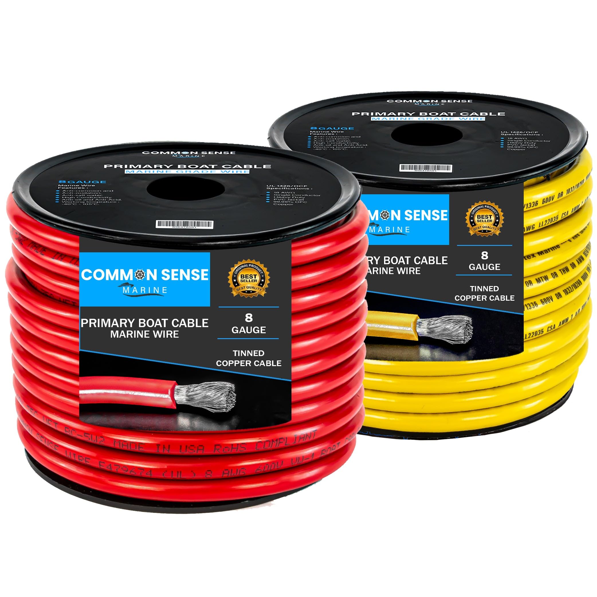 8 Gauge Marine Grade Boat Cable - 60 ft Tinned Oxygen-Free Copper Wire (8 AWG) | UL 1426 Standard PVC Wire for Boats, Automotive, Speakers, Campers & Trailers | Perfect for Marine, RV & Audio Installations