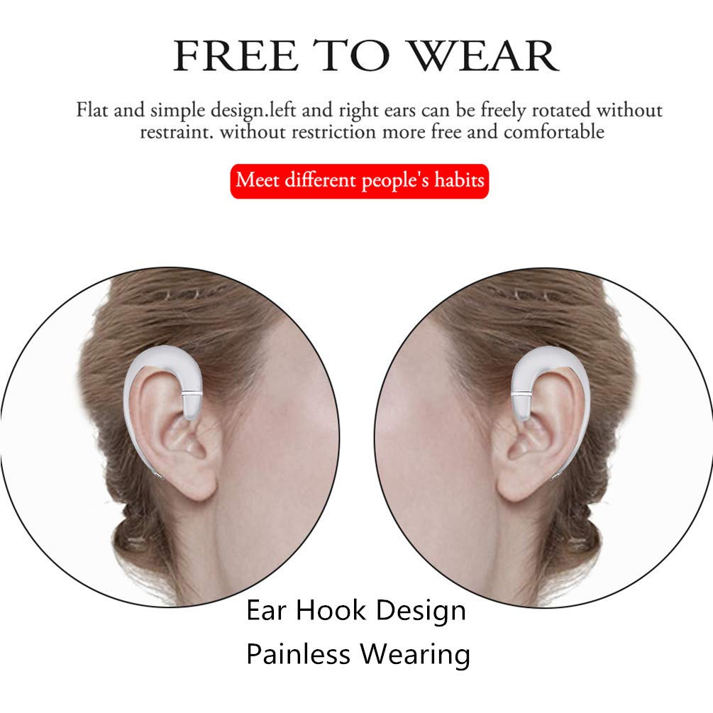 Wireless Bluetooth Headset with Ear Hook, Single Ear Headphone with Microphone & Noise Cancelling, Comfortable Pain-Free Design for iPhone 14/13/12/11/X/8 & Android Phones (Silver) - Perfect for Driving, Office Calls & Outdoor Activities