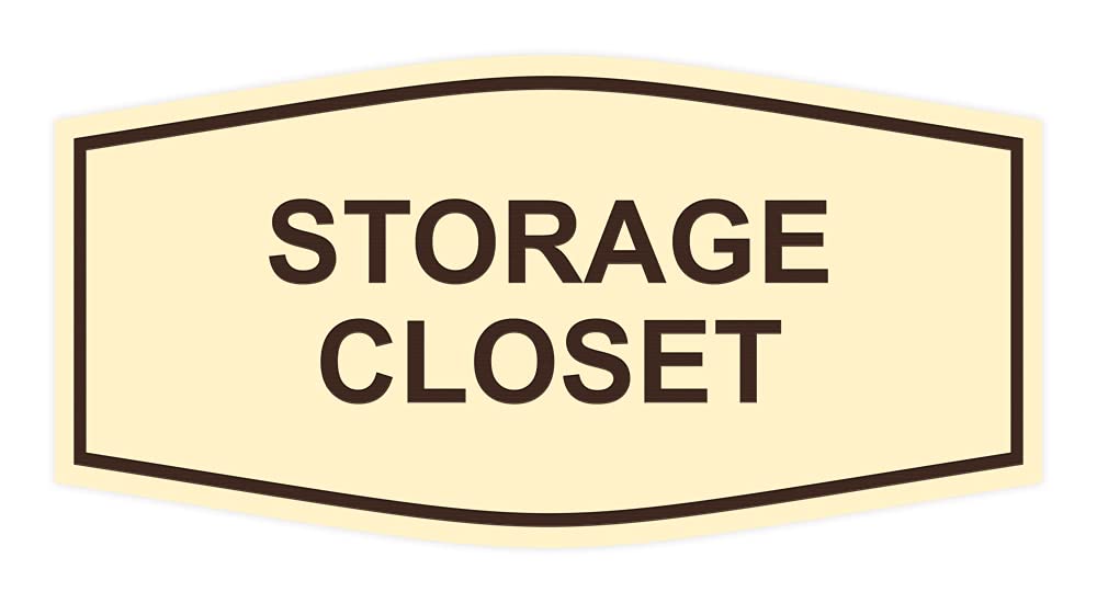Signs ByLITA Fancy Storage Closet Sign (Ivory/Dark Brown) - Medium Size Wooden Door Hanger for Bedroom, Bathroom & Nursery Organization