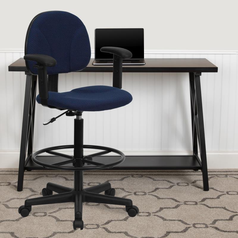 FLASH Patterned Fabric Drafting Chair BT 659 - Adjustable Height Office Chair for Artists, Architects & Designers - Ergonomic Stool for Drafting Table, Studio & Workspace