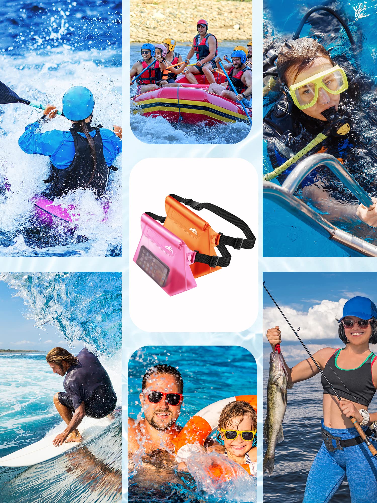HEETA 2/3/4 Pack Waterproof Phone Pouch with Waist Strap - Touchscreen Dry Bag for iPhone & Samsung - Adjustable Belt for Kayaking, Swimming, Beach, Fishing & Water Sports - Keep Phone Safe While Surfing, Snorkeling & Boating