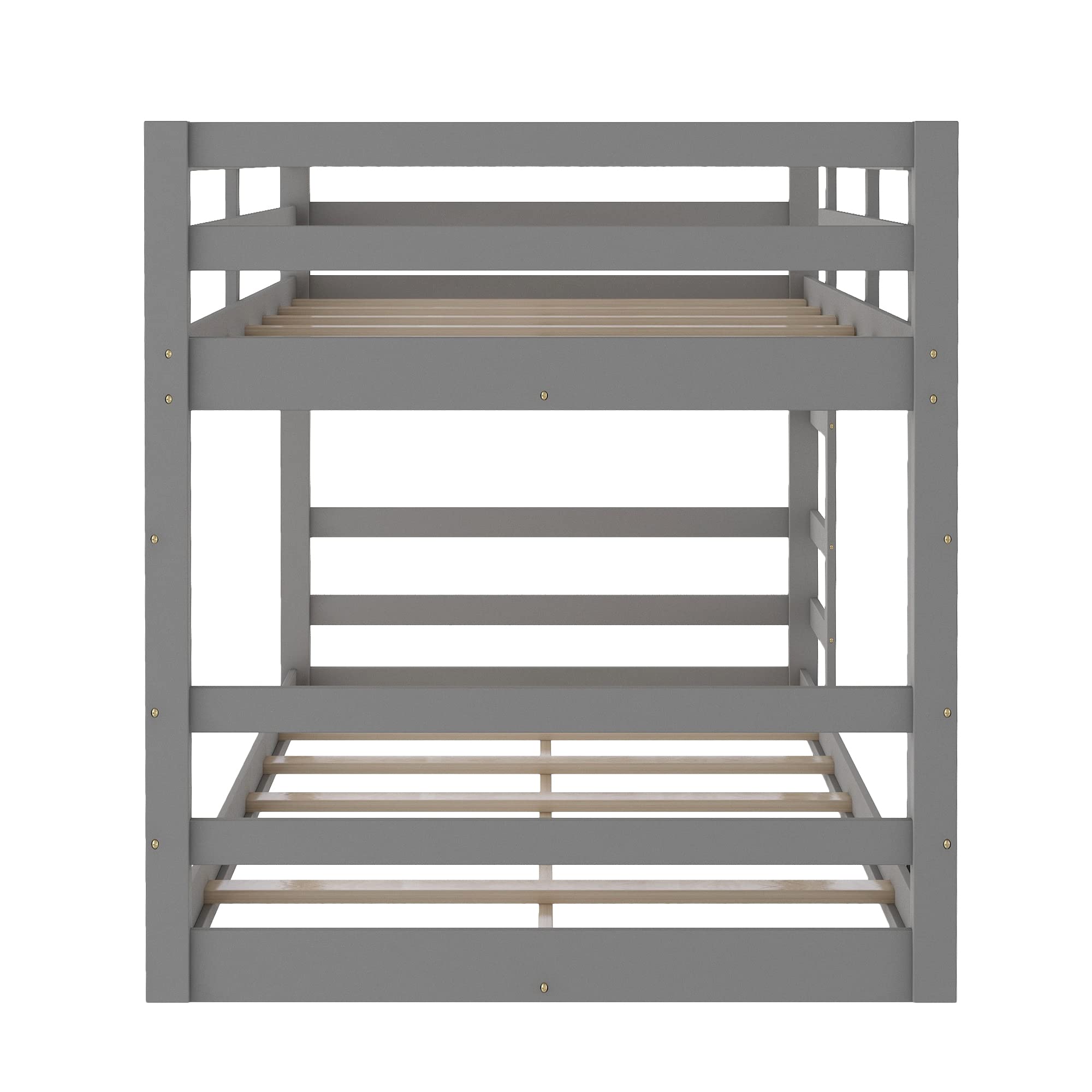 P PURLOVE Twin Over Twin Wooden Low Bunk Bed for Kids & Teens - Sturdy Low Loft Bed with Wood Slats (No Box Spring Needed) - Perfect for Small Bedrooms, Guest Rooms & Kids' Sleepovers